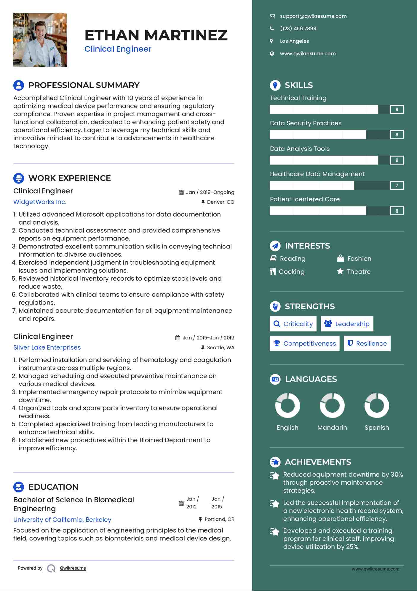 Clinical Engineer Resume Example