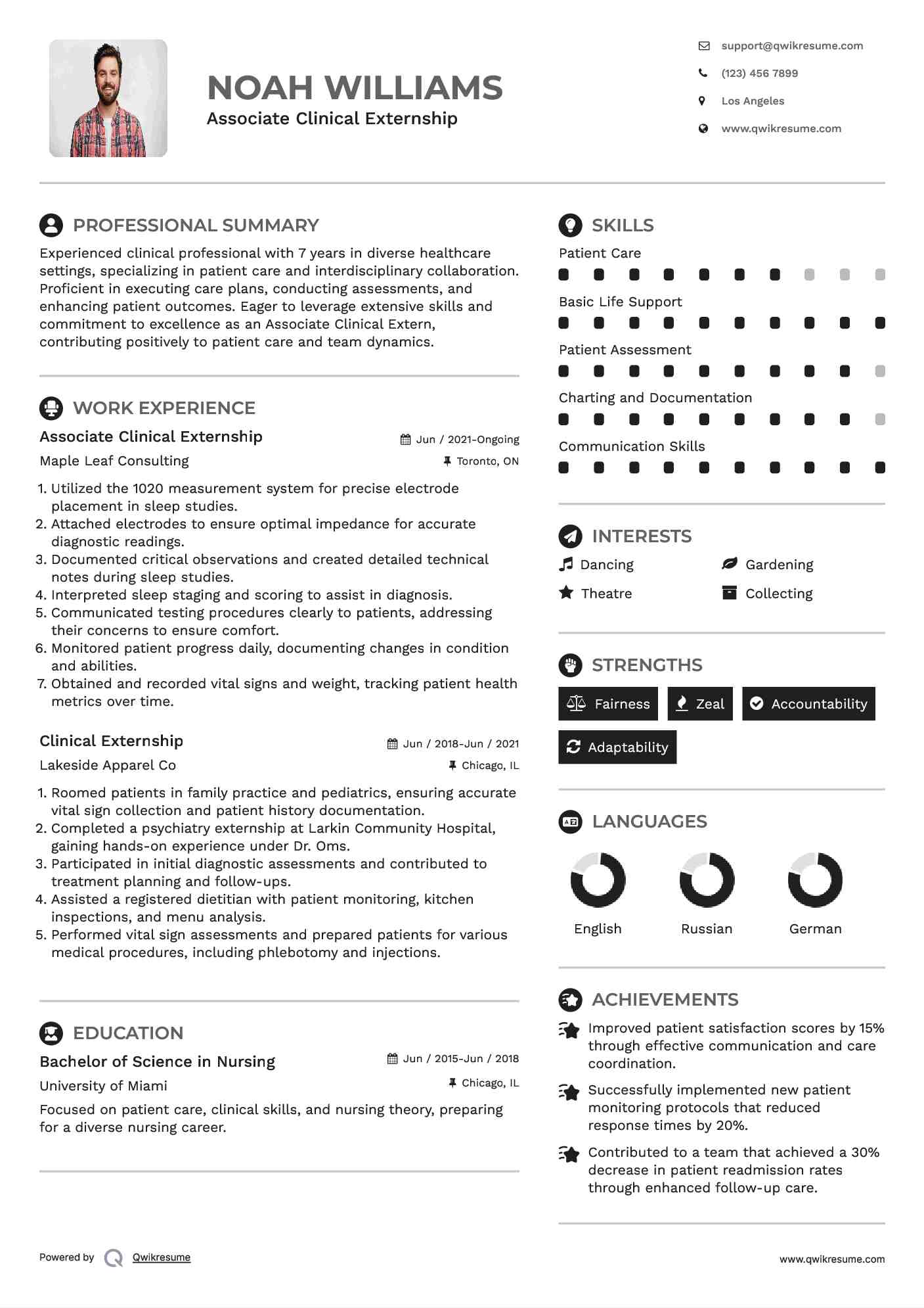 Associate Clinical Externship Resume Example