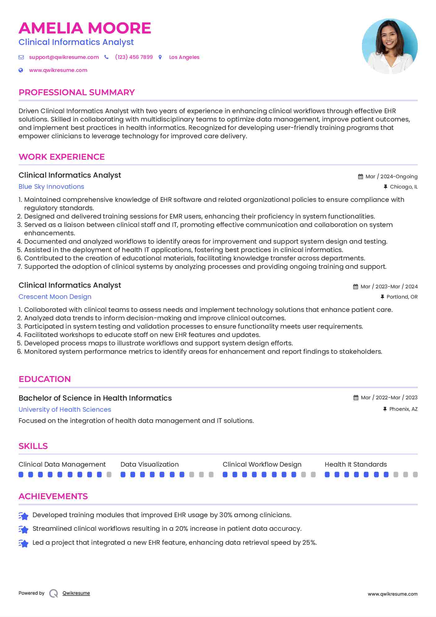 Clinical Informatics Analyst Resume Model