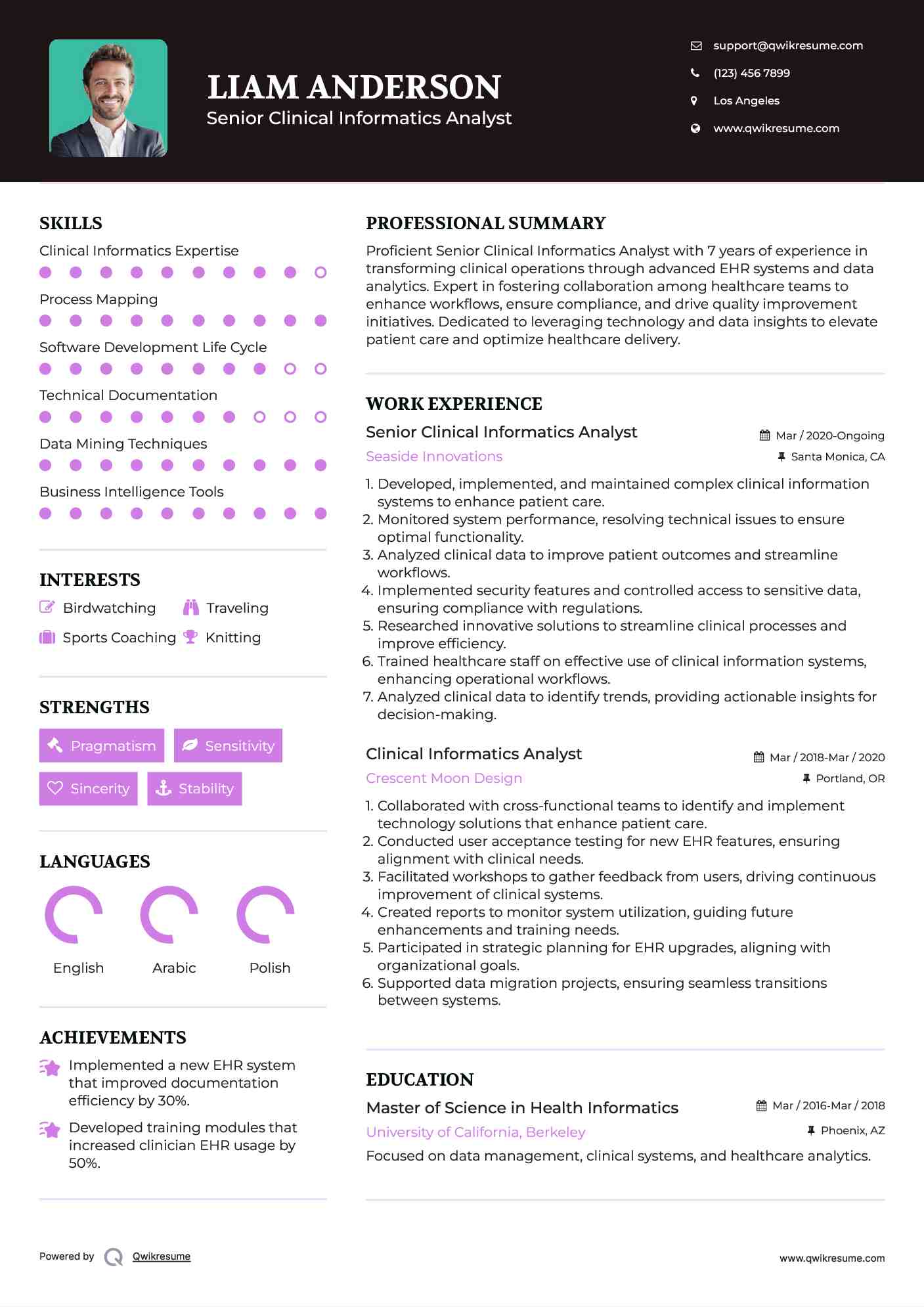 Senior Clinical Informatics Analyst  Resume Model