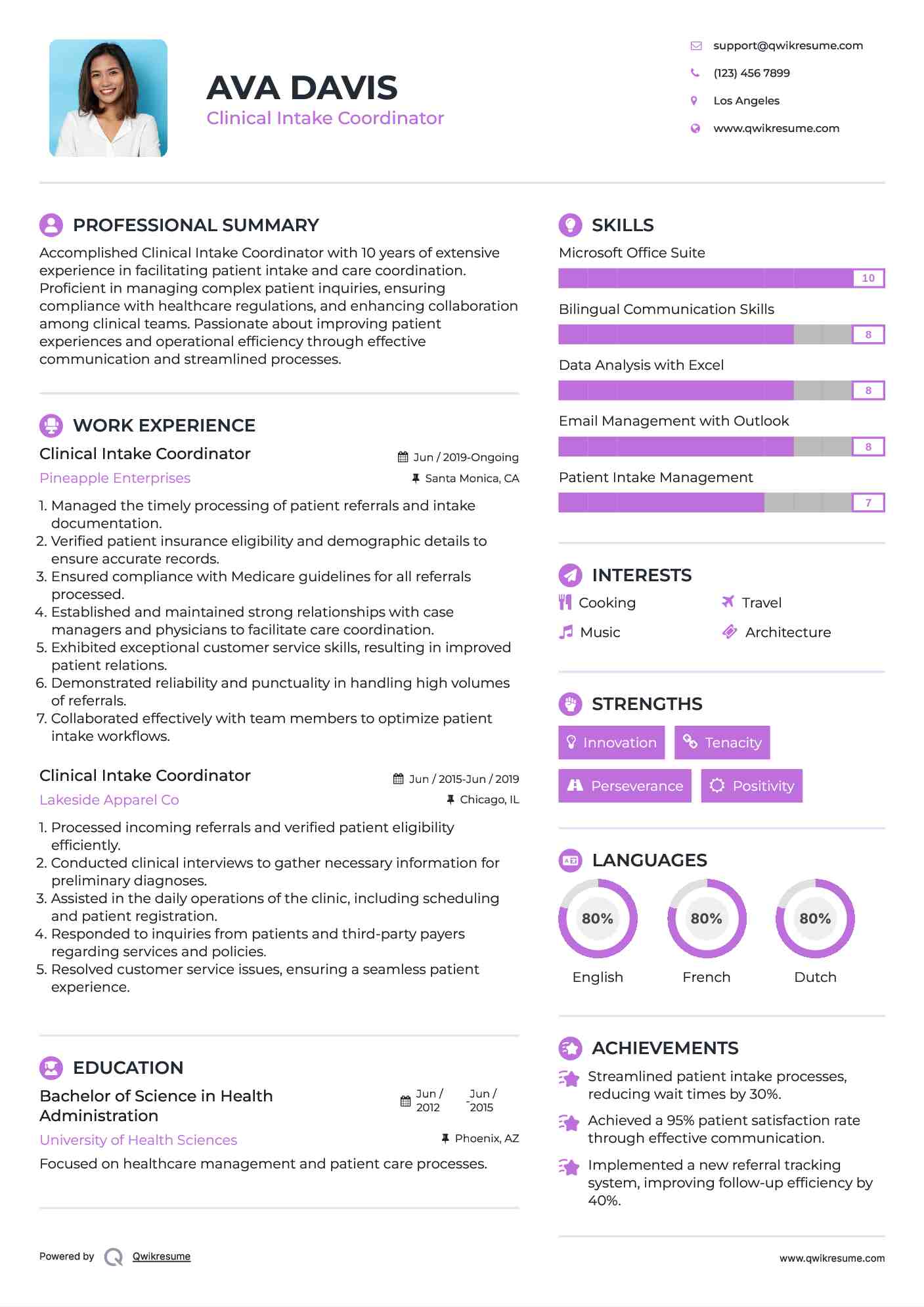 Clinical Intake Coordinator Resume Samples QwikResume
