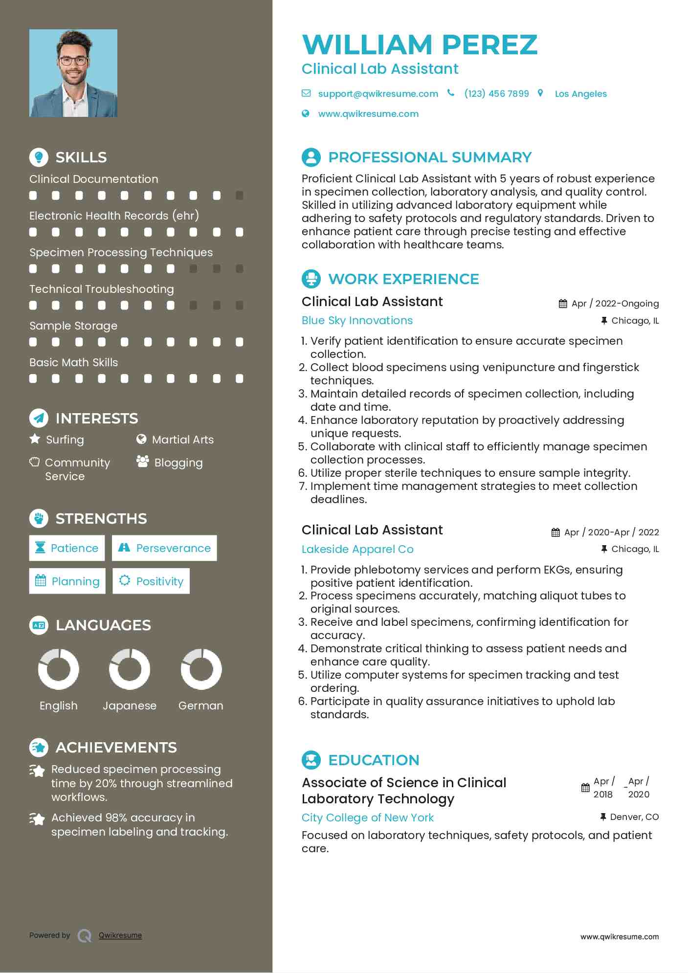 Clinical Lab Assistant Resume Example