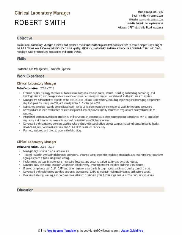 Clinical Laboratory Manager Resume - Clinical Laboratory Manager 1719485605 Pdf 