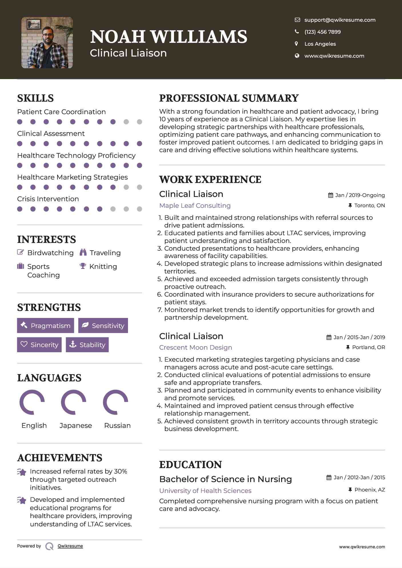 Clinical Liaison  Resume Format