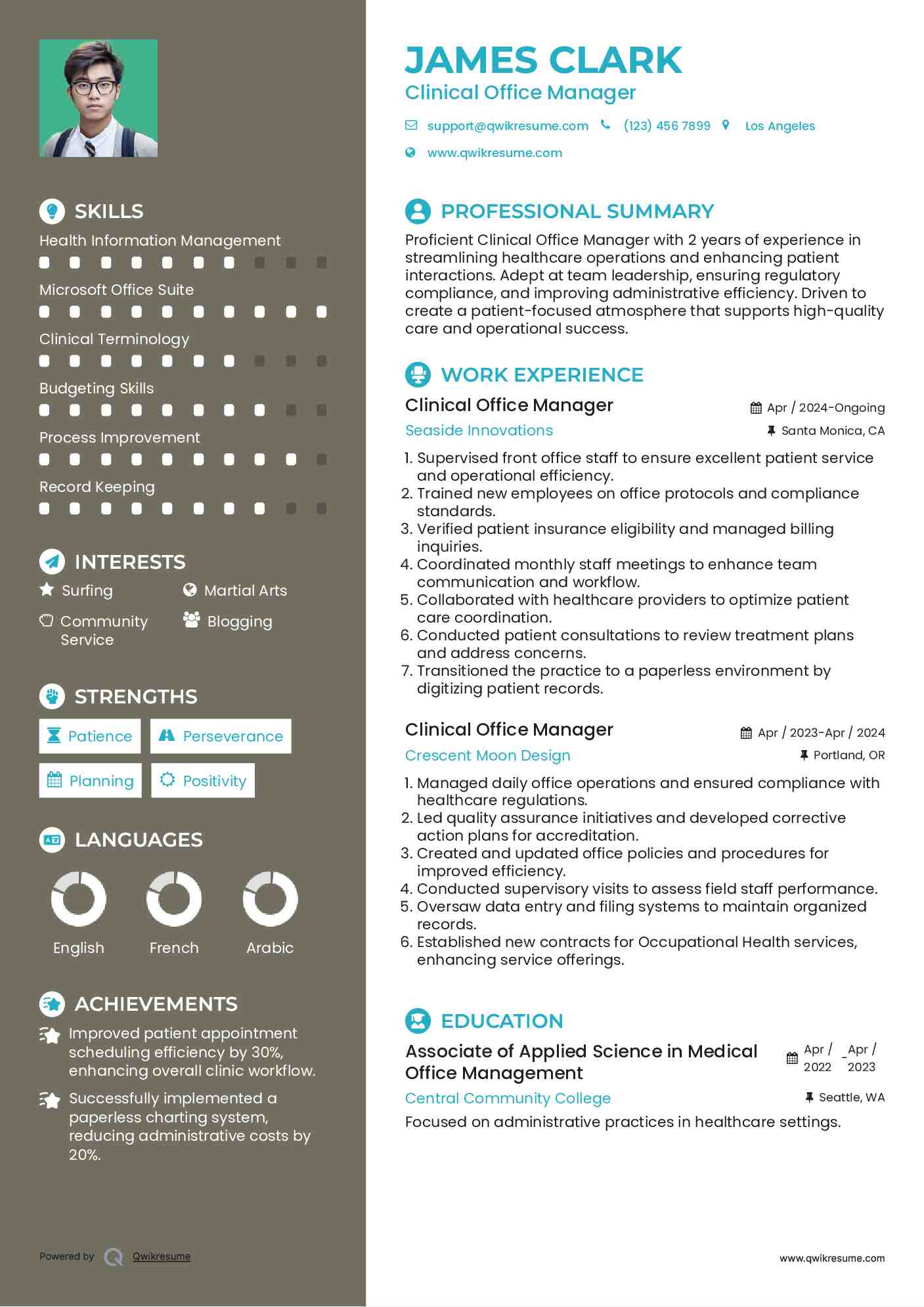 Clinical Office Manager Resume Sample