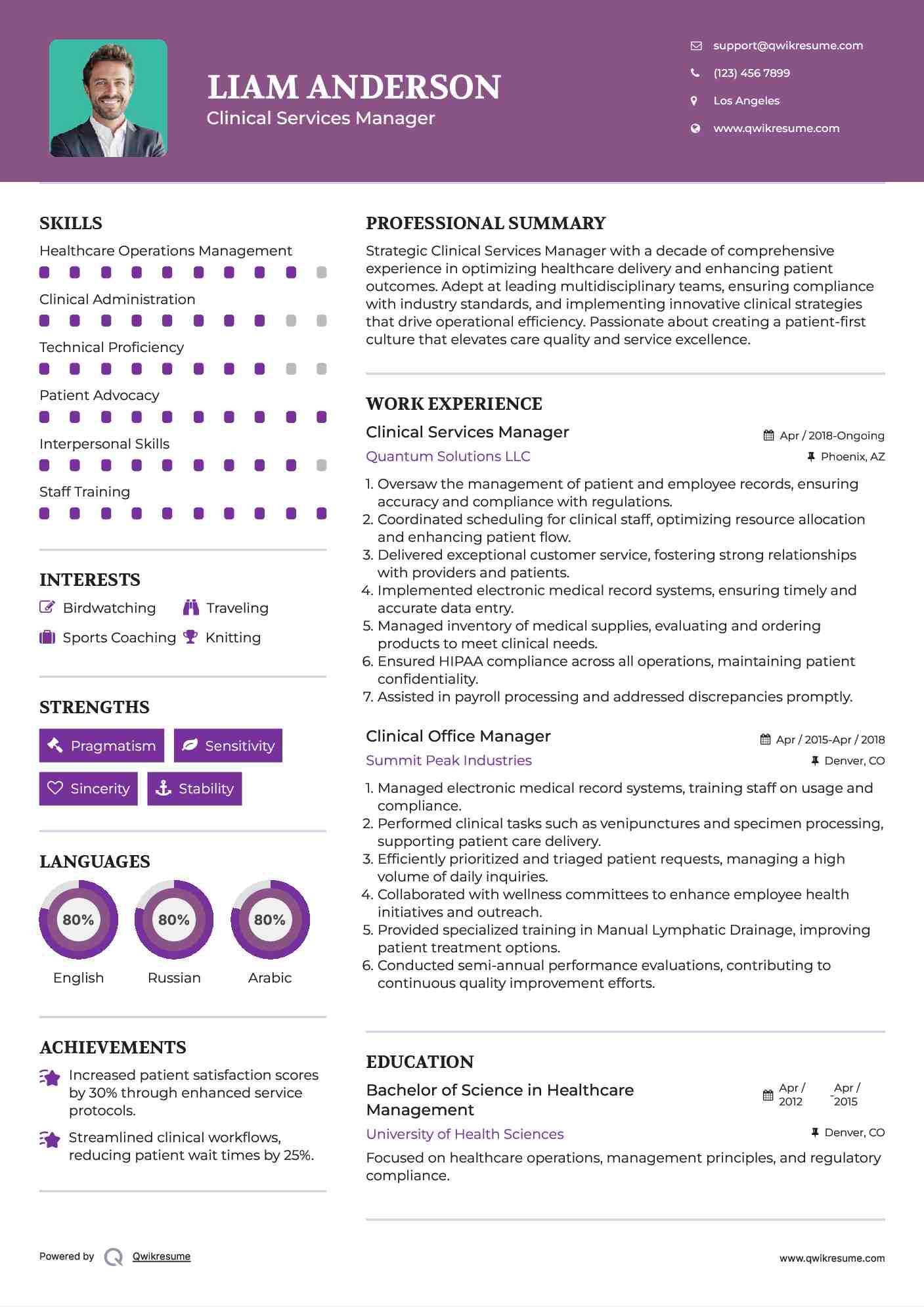 Clinical Services Manager Resume Sample