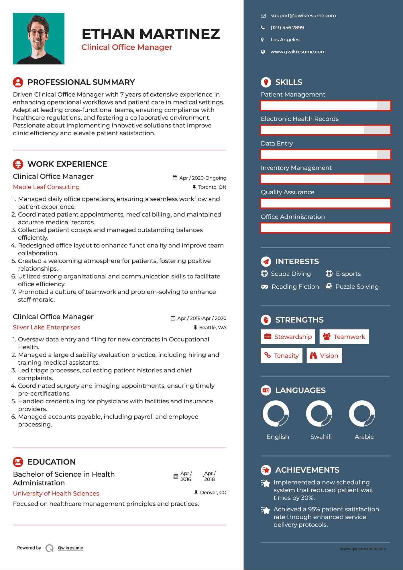 Clinical Office Manager Resume Template