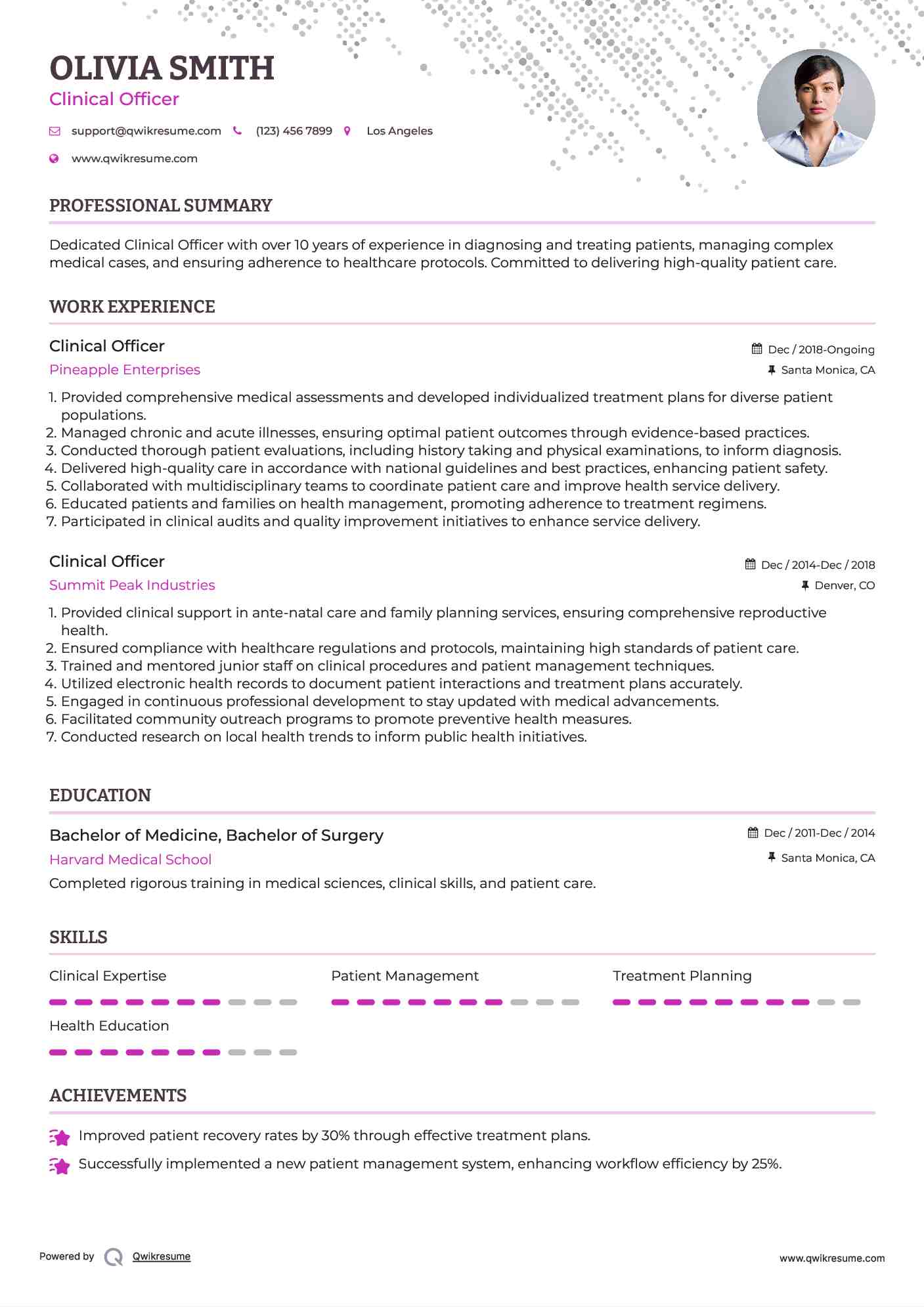 Clinical Officer Resume Template
