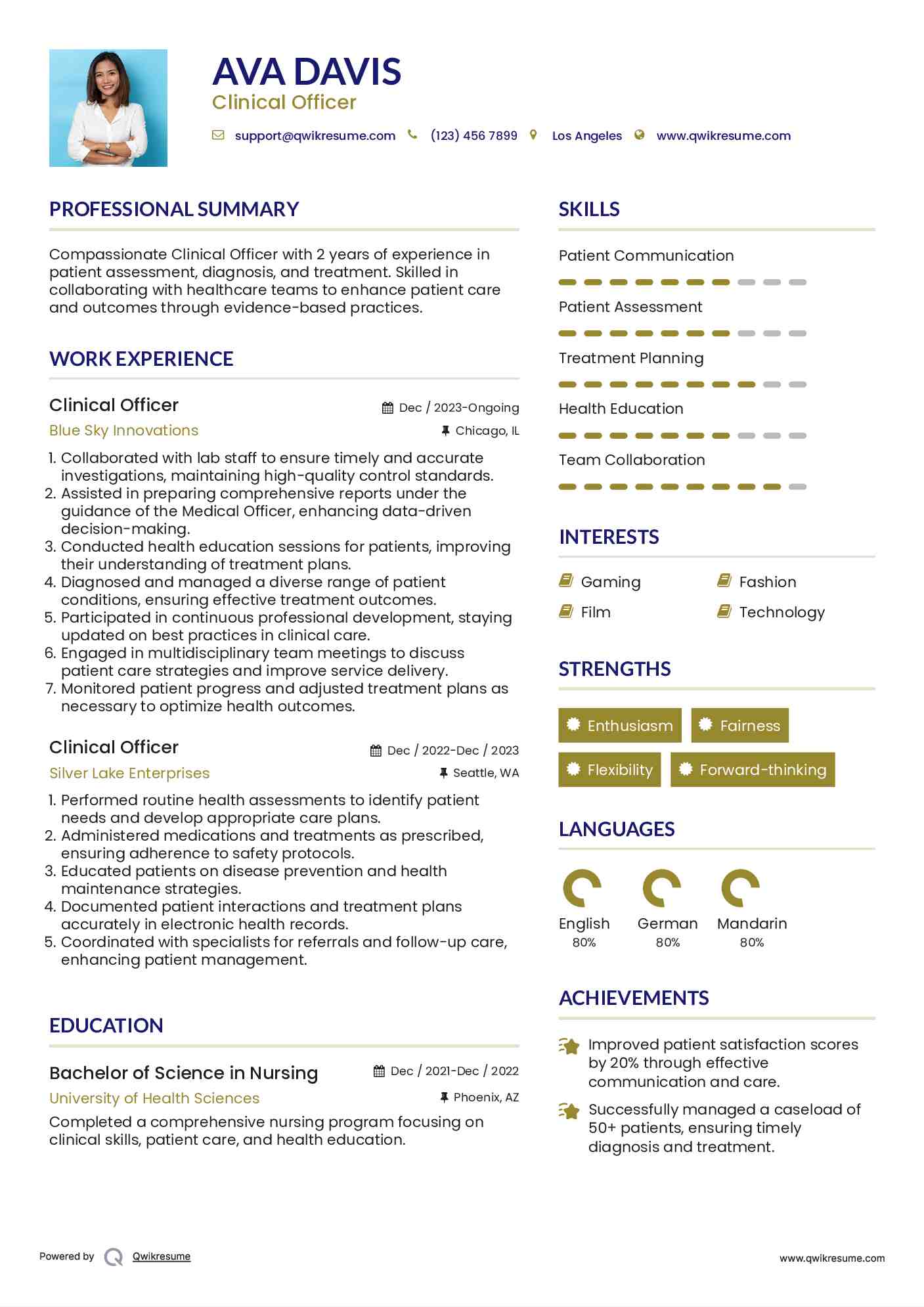Clinical Officer Resume Template