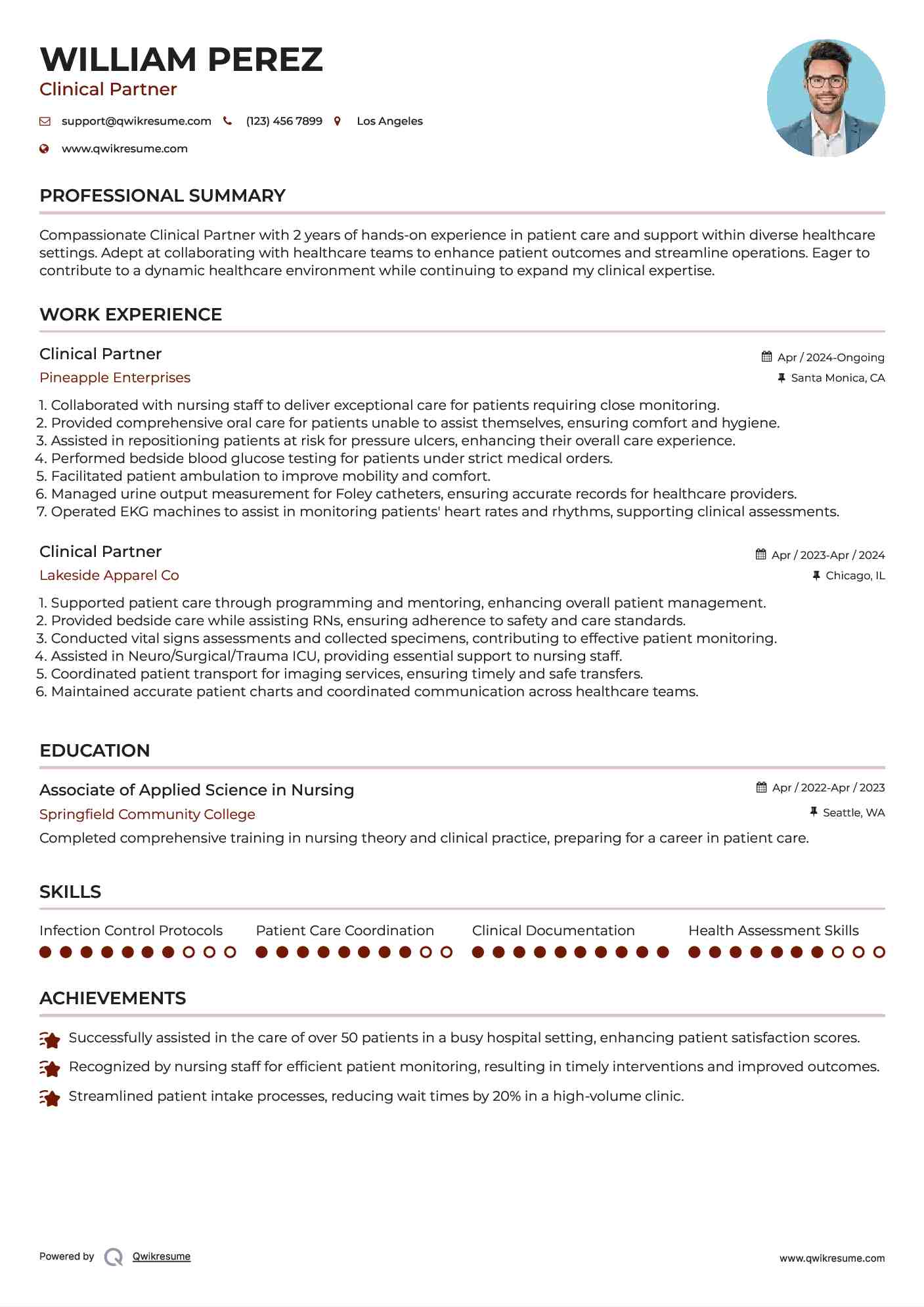 Clinical Partner Resume Model