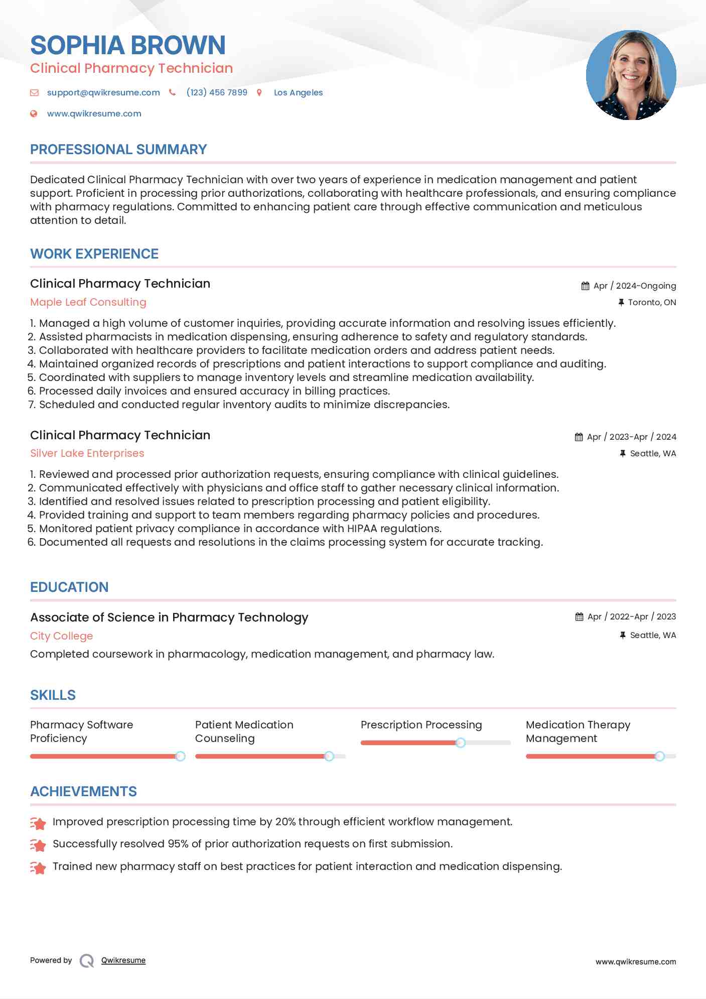 Clinical Pharmacy Technician Resume Template