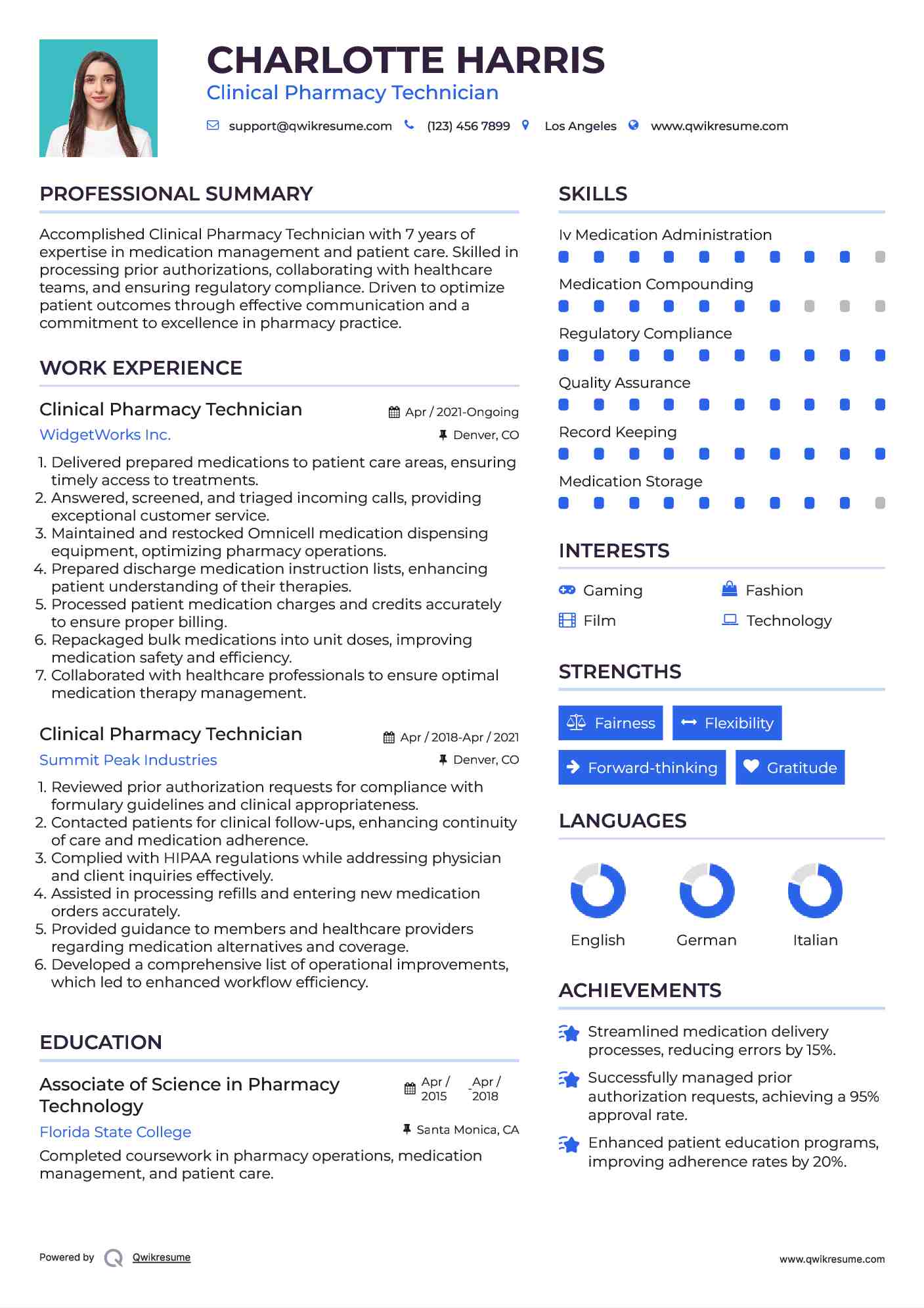 Clinical Pharmacy Technician Resume Sample