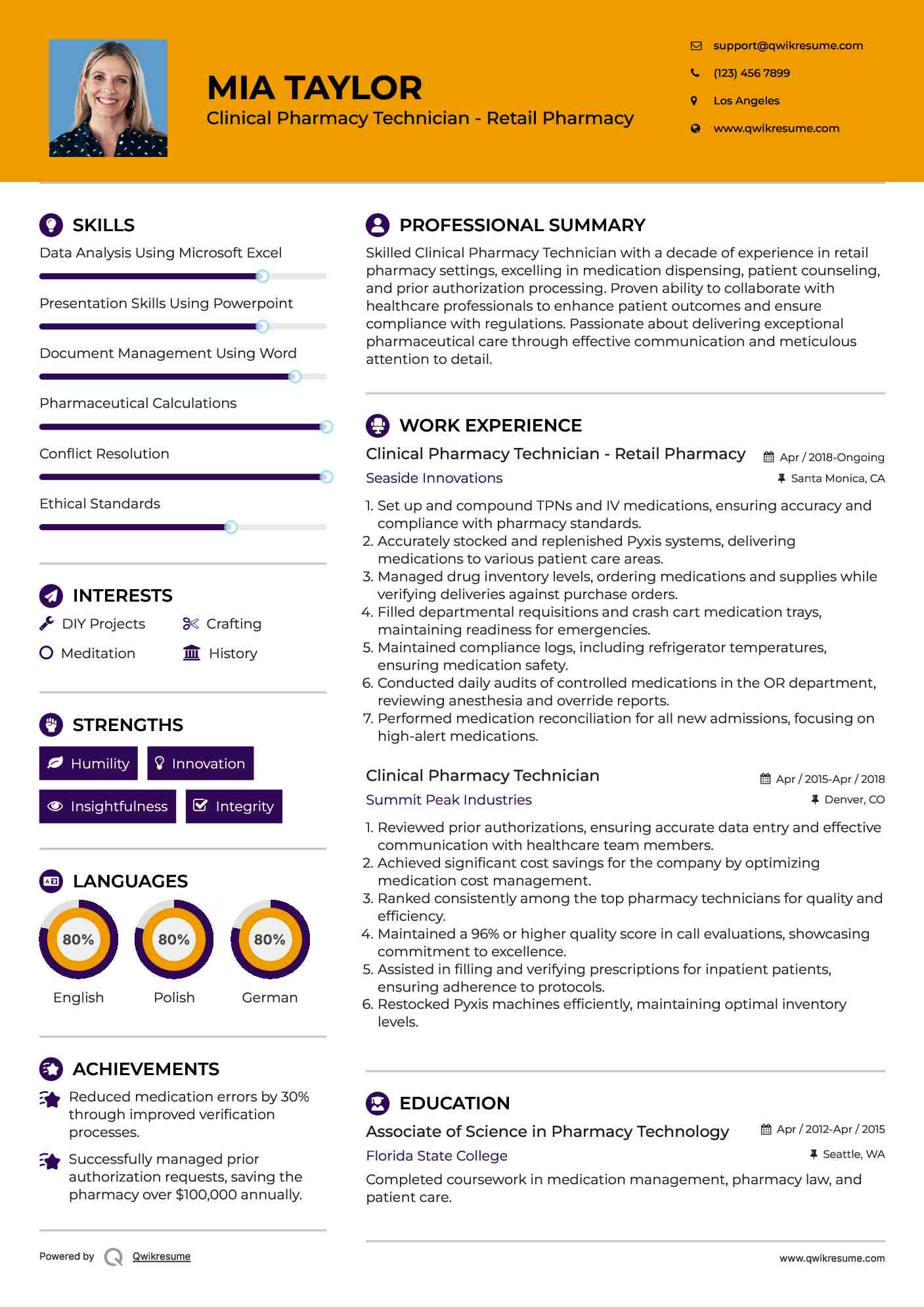 Clinical Pharmacy Technician - Retail Pharmacy Resume Template