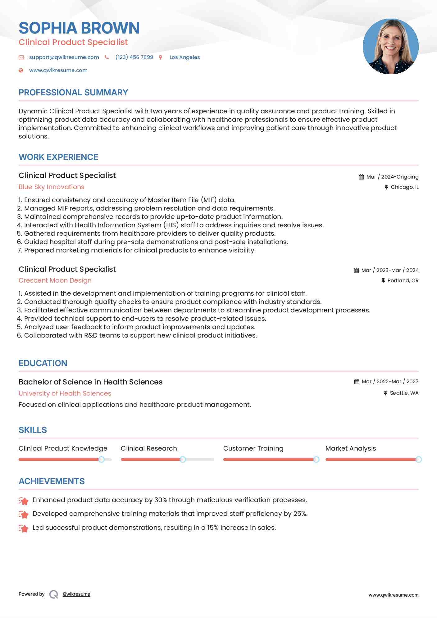 Clinical Product Specialist Resume Format