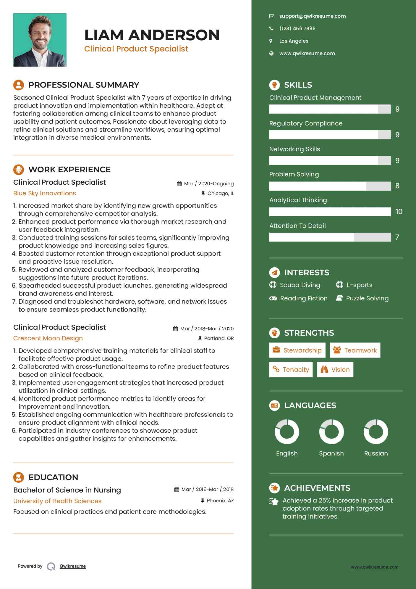 Clinical Product Specialist Resume Format