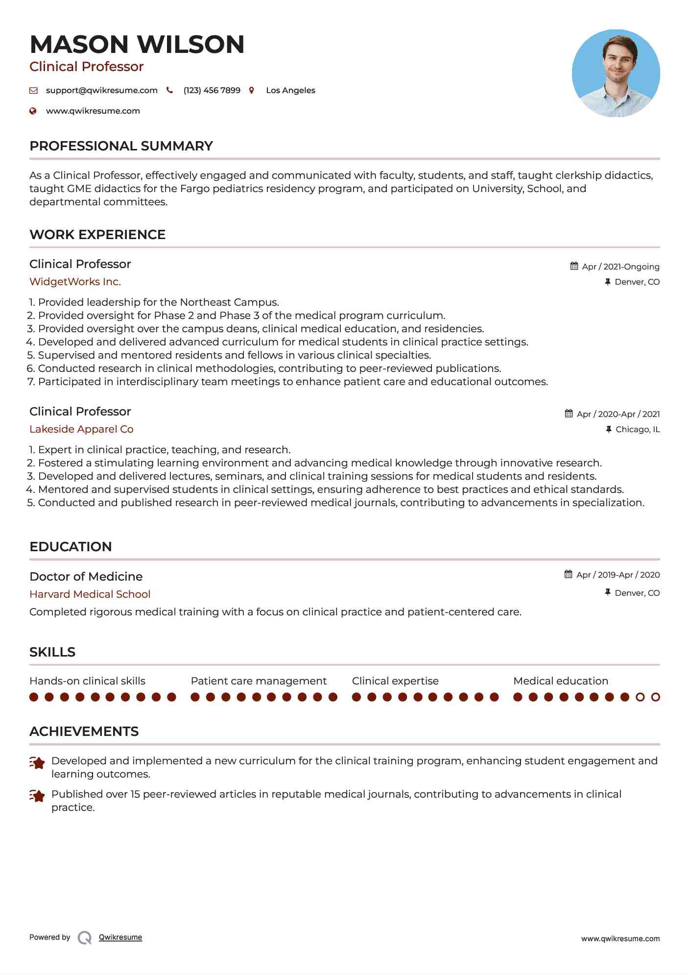Clinical Professor Resume Format