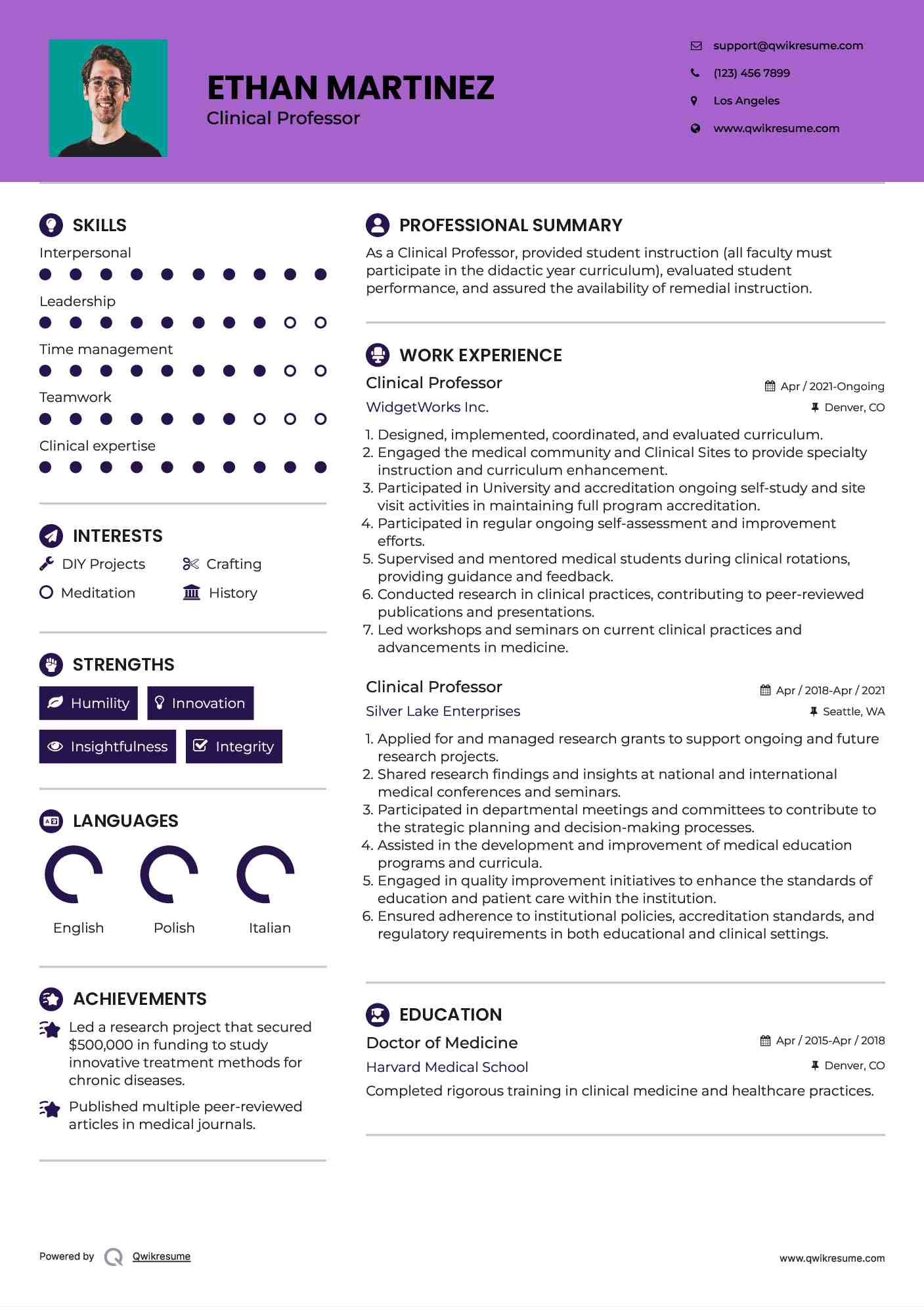 Clinical Professor Resume Template