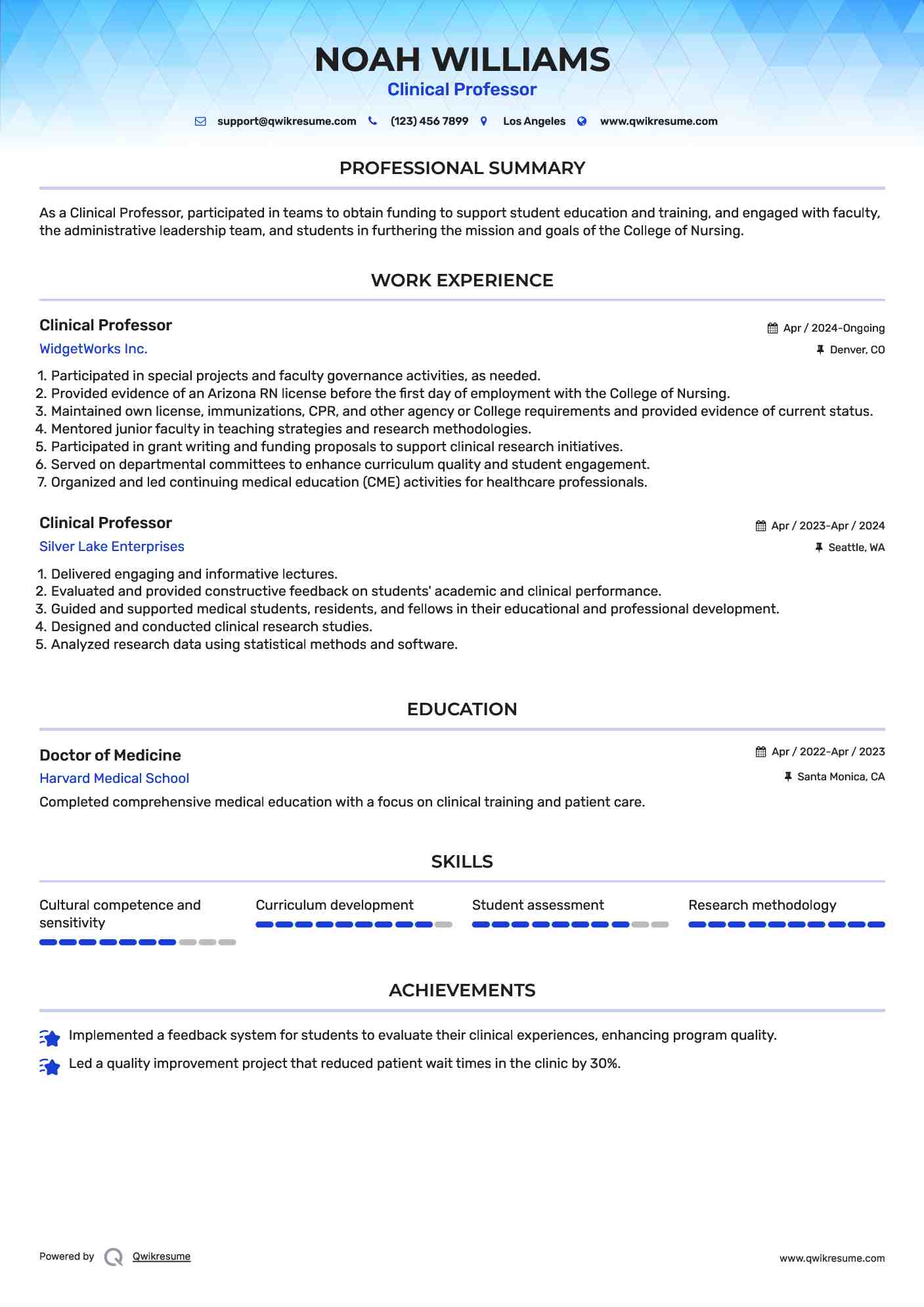 Clinical Professor Resume Format