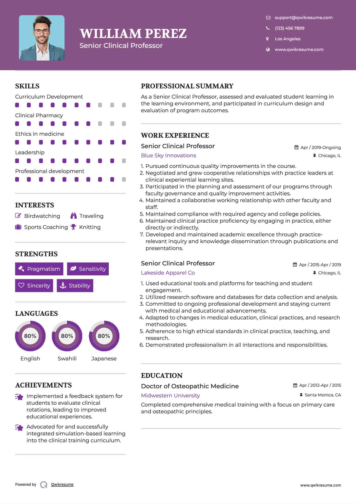 Senior Clinical Professor Resume Template