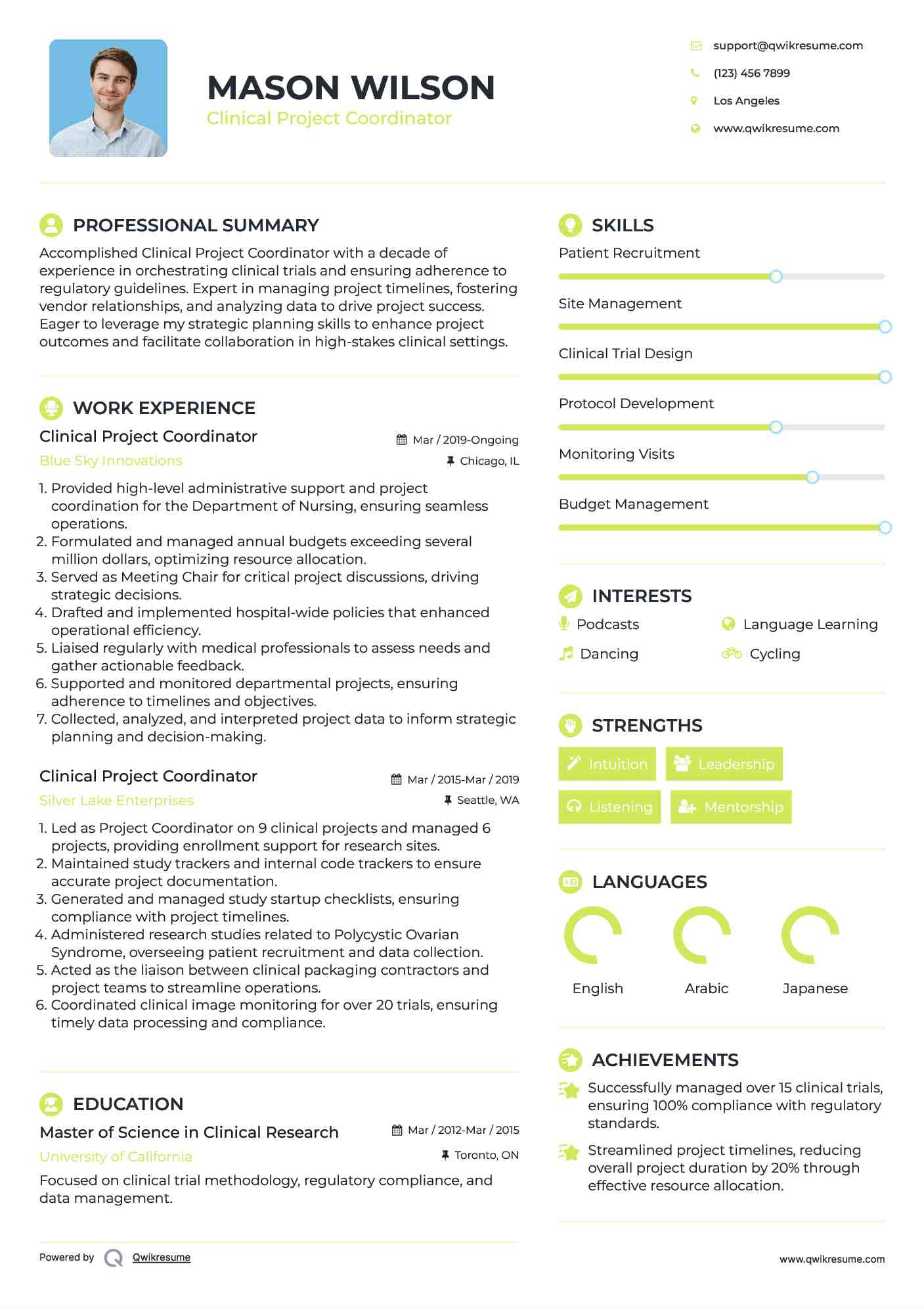 Clinical Project Coordinator Resume Template