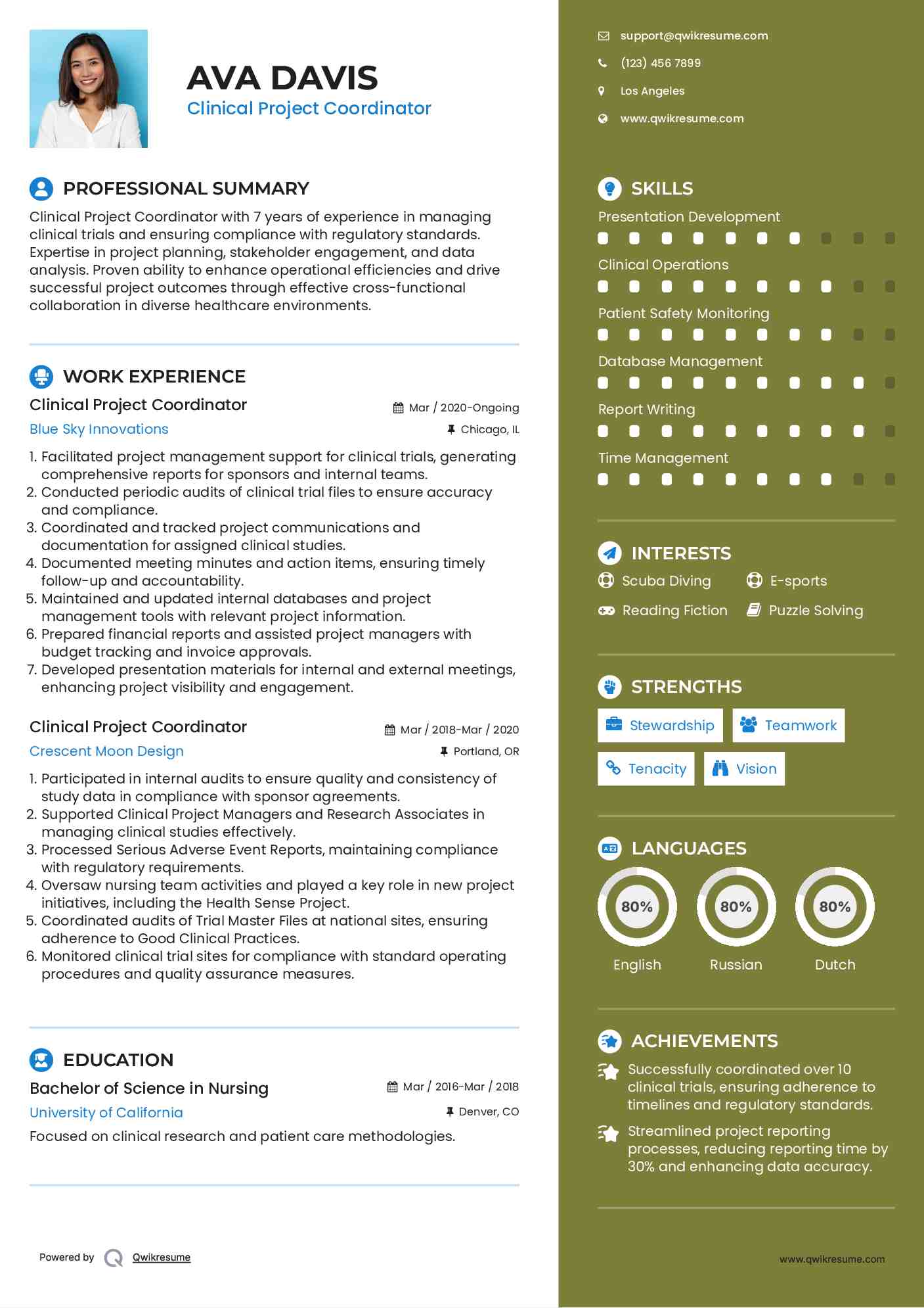 Clinical Project Coordinator Resume Sample