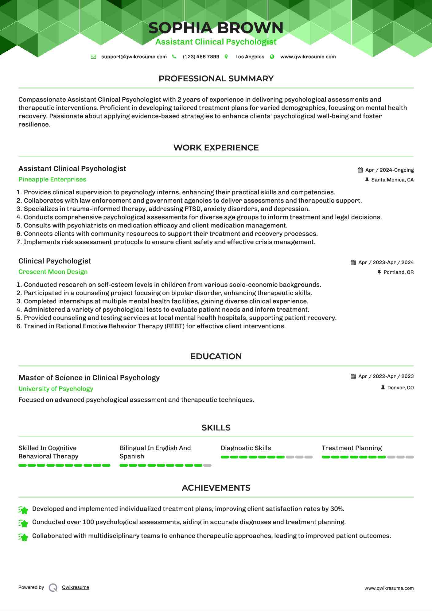 Assistant Clinical Psychologist  Resume Template