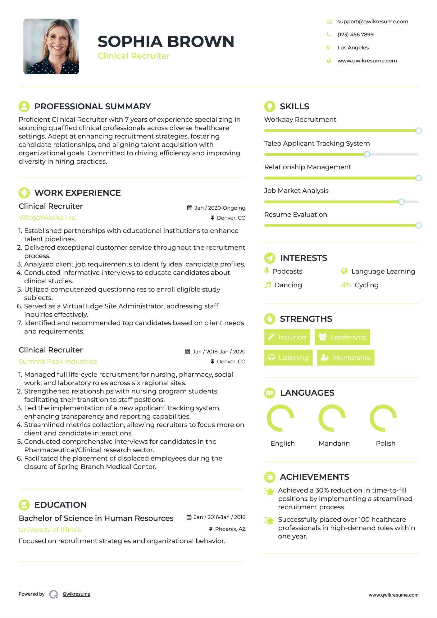 Clinical Recruiter Resume Sample