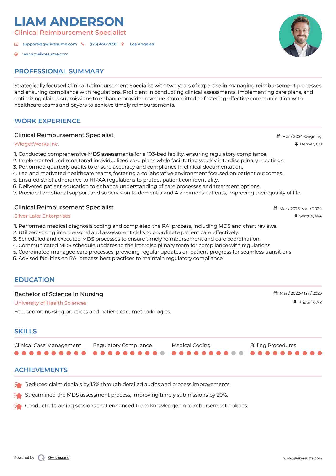 Clinical Reimbursement Specialist Resume Example