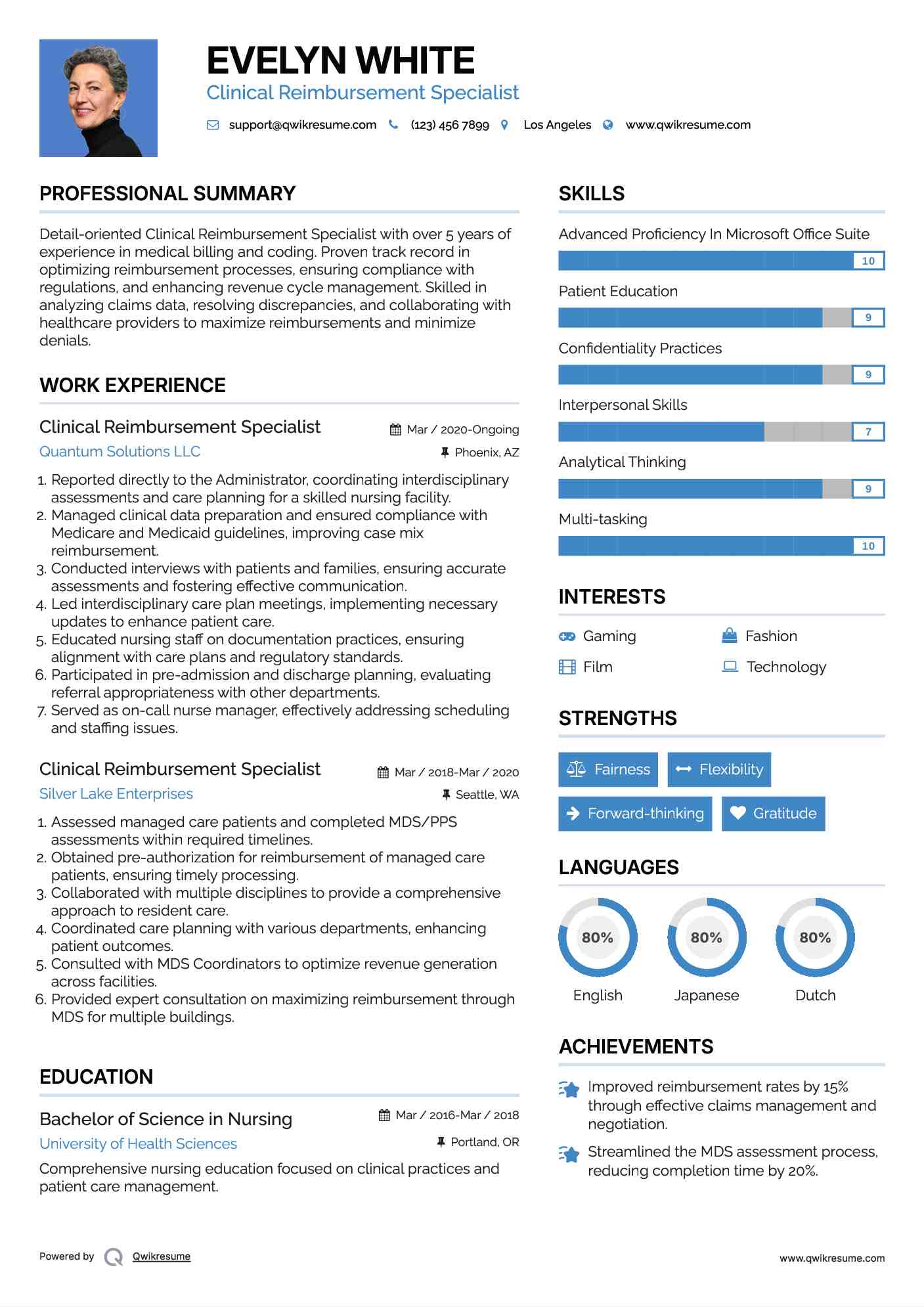 Clinical Reimbursement Specialist Resume Template