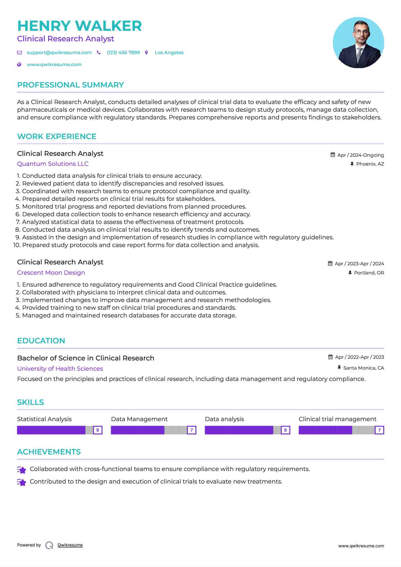 Clinical Research Analyst Resume Example