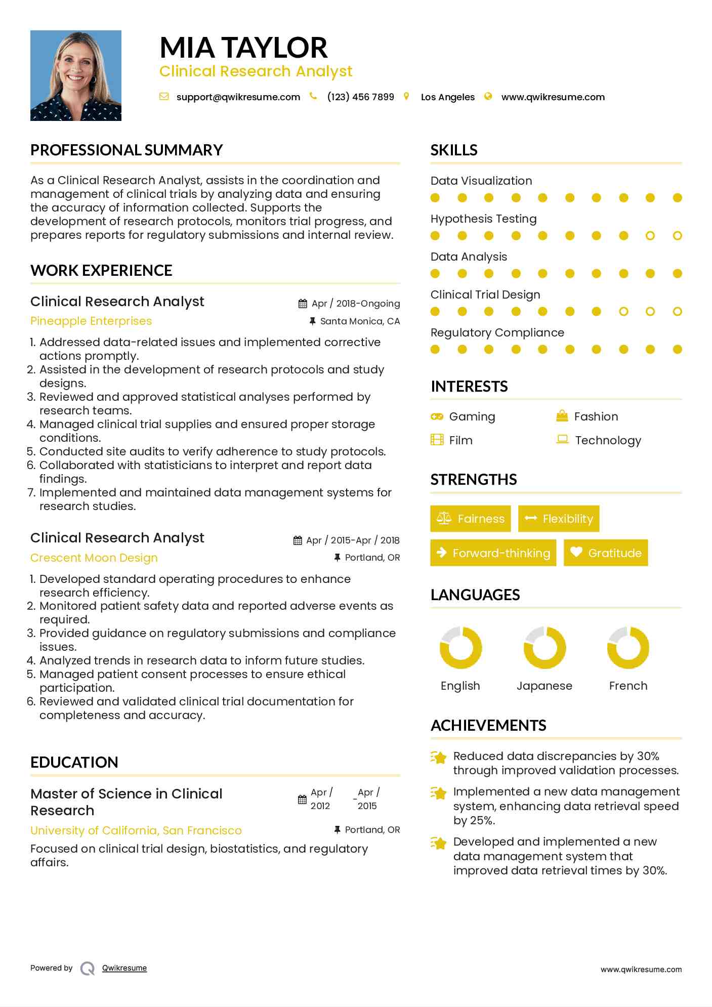 Clinical Research Analyst Resume Sample