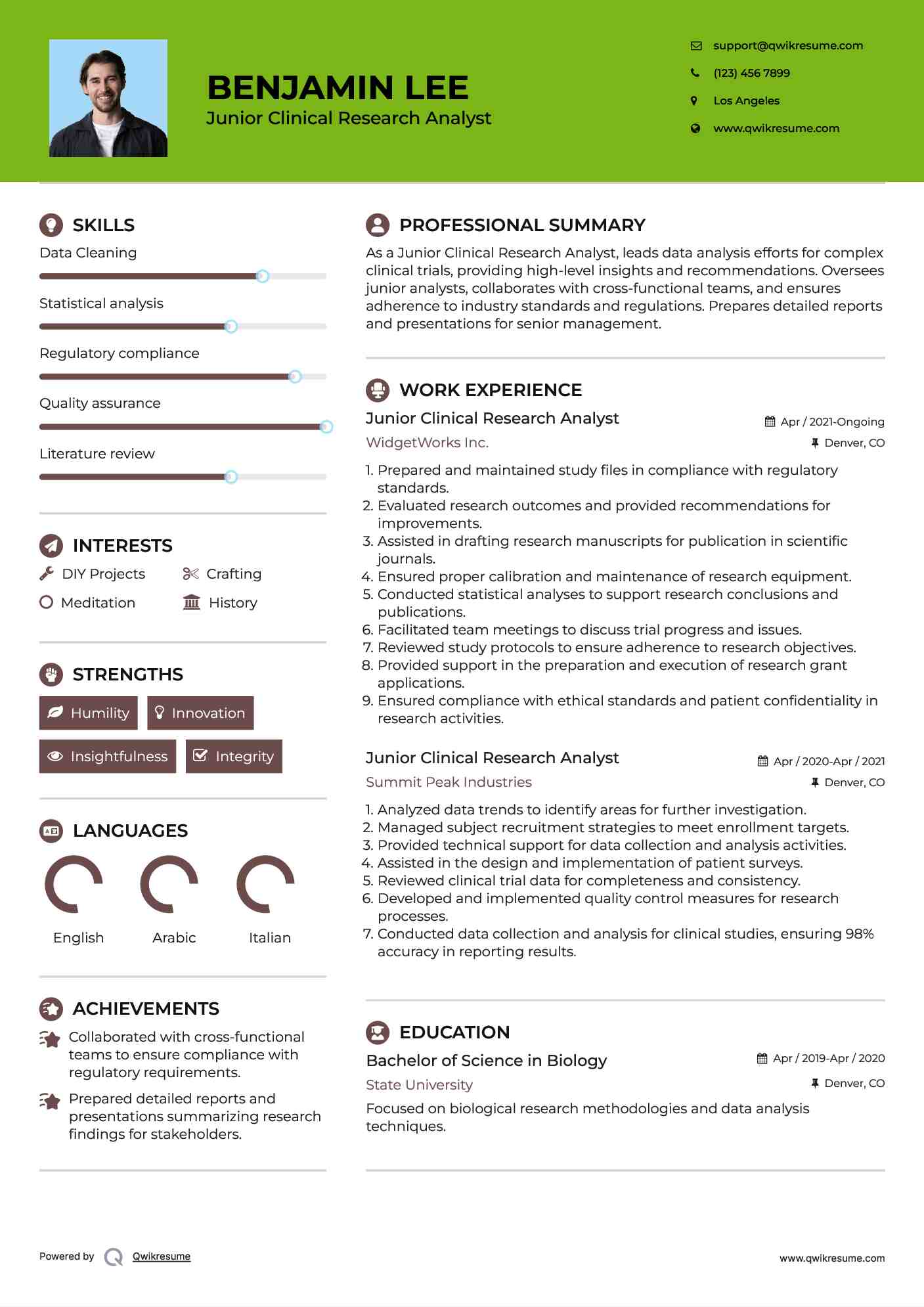 Junior Clinical Research Analyst Resume Model