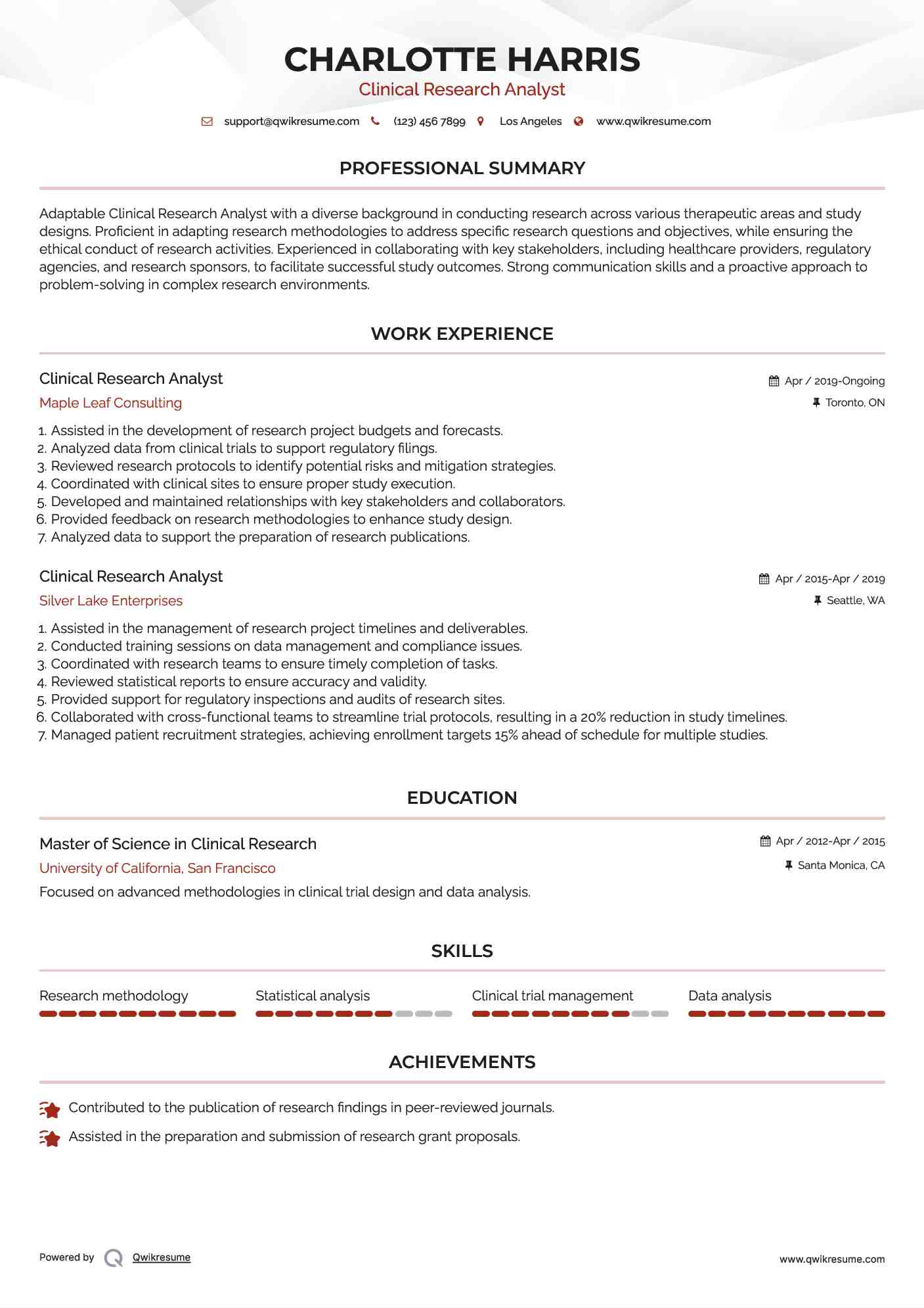 Clinical Research Analyst Resume Format