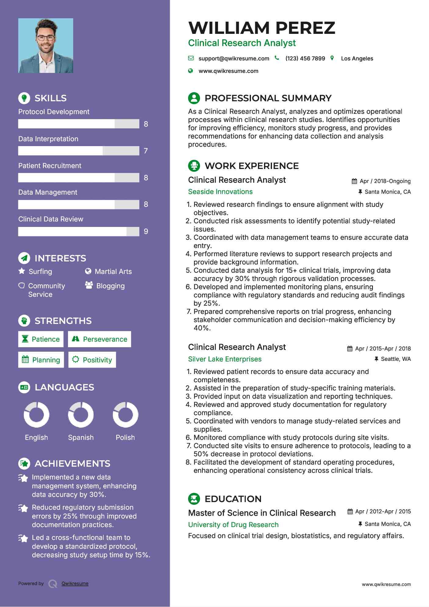 Clinical Research Analyst Resume Example