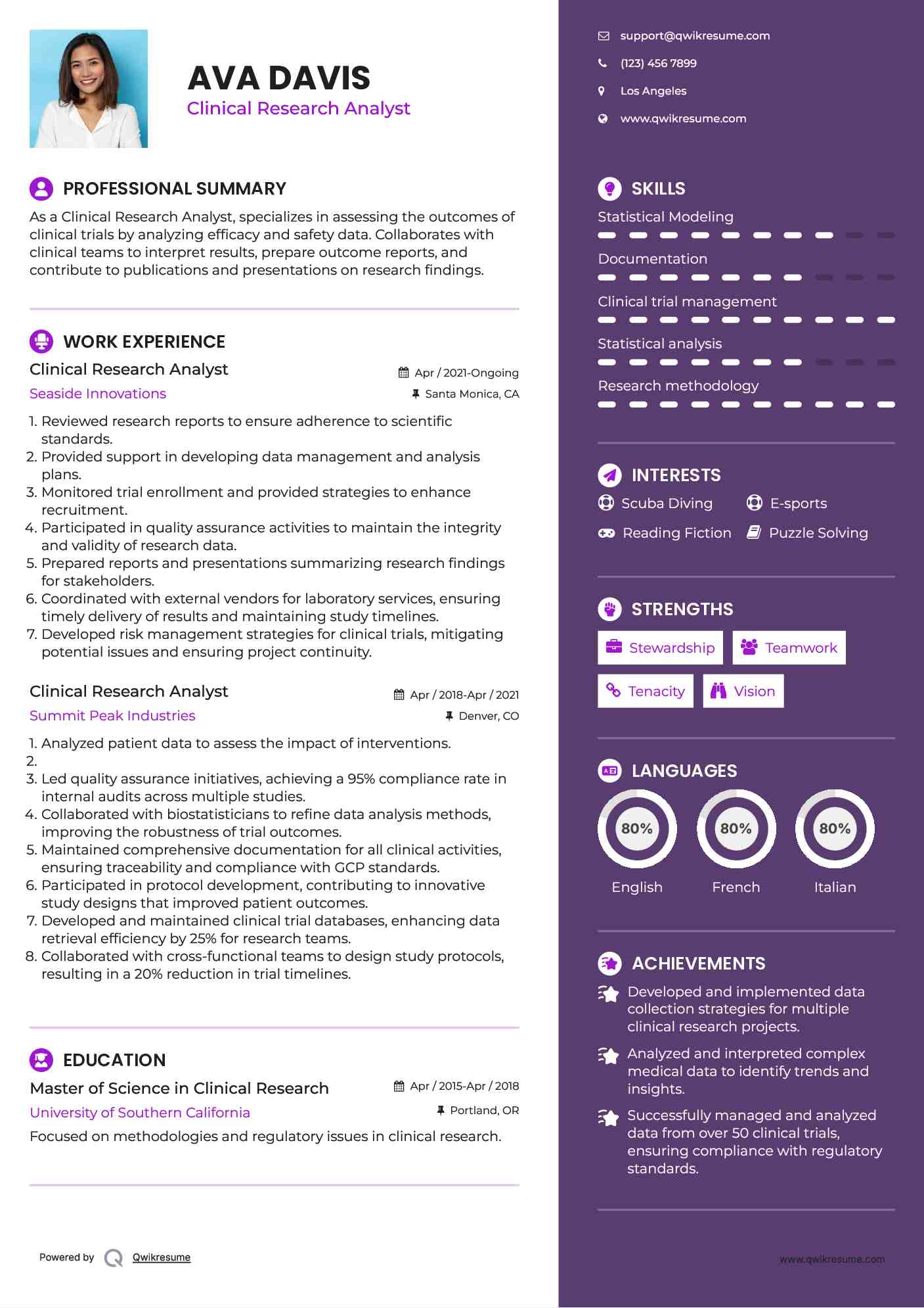 Clinical Research Analyst Resume Model