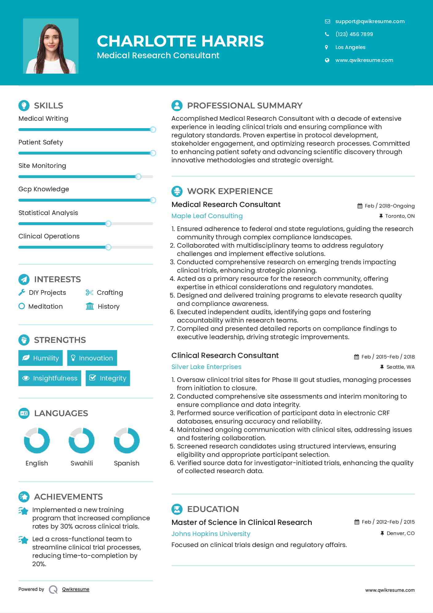Medical Research Consultant Resume Format