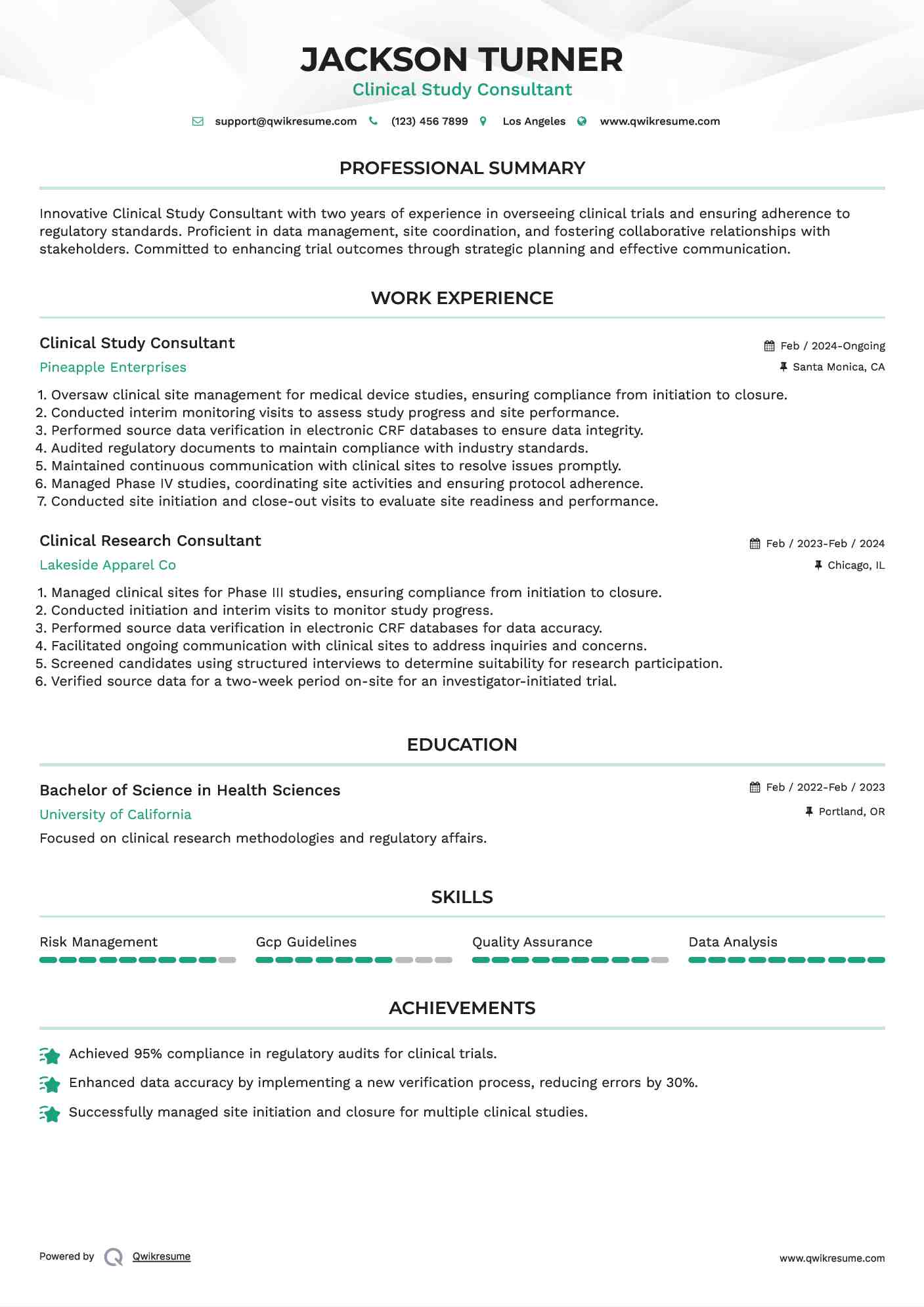 Clinical Study Consultant Resume Template