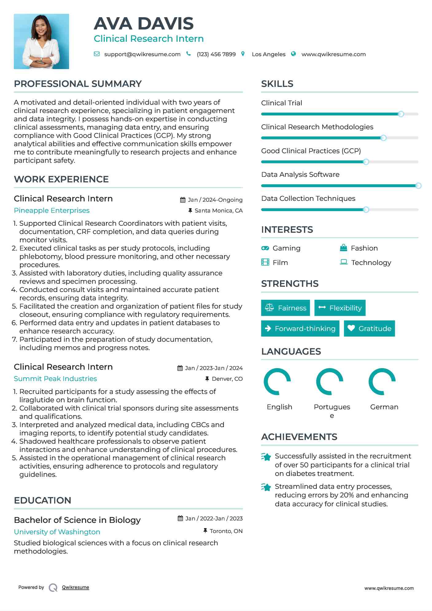 Clinical Research Intern Resume Template