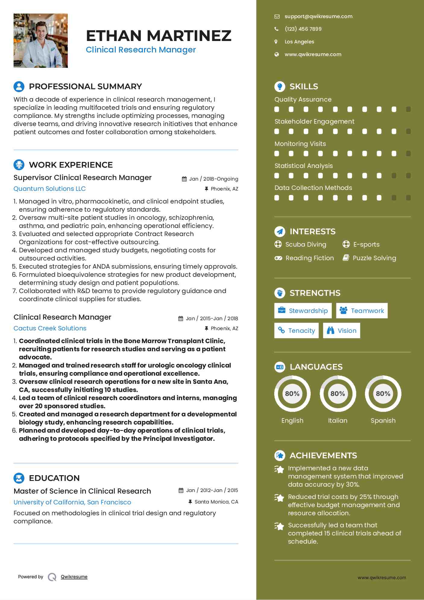 Supervisor Clinical Research Manager Resume Model