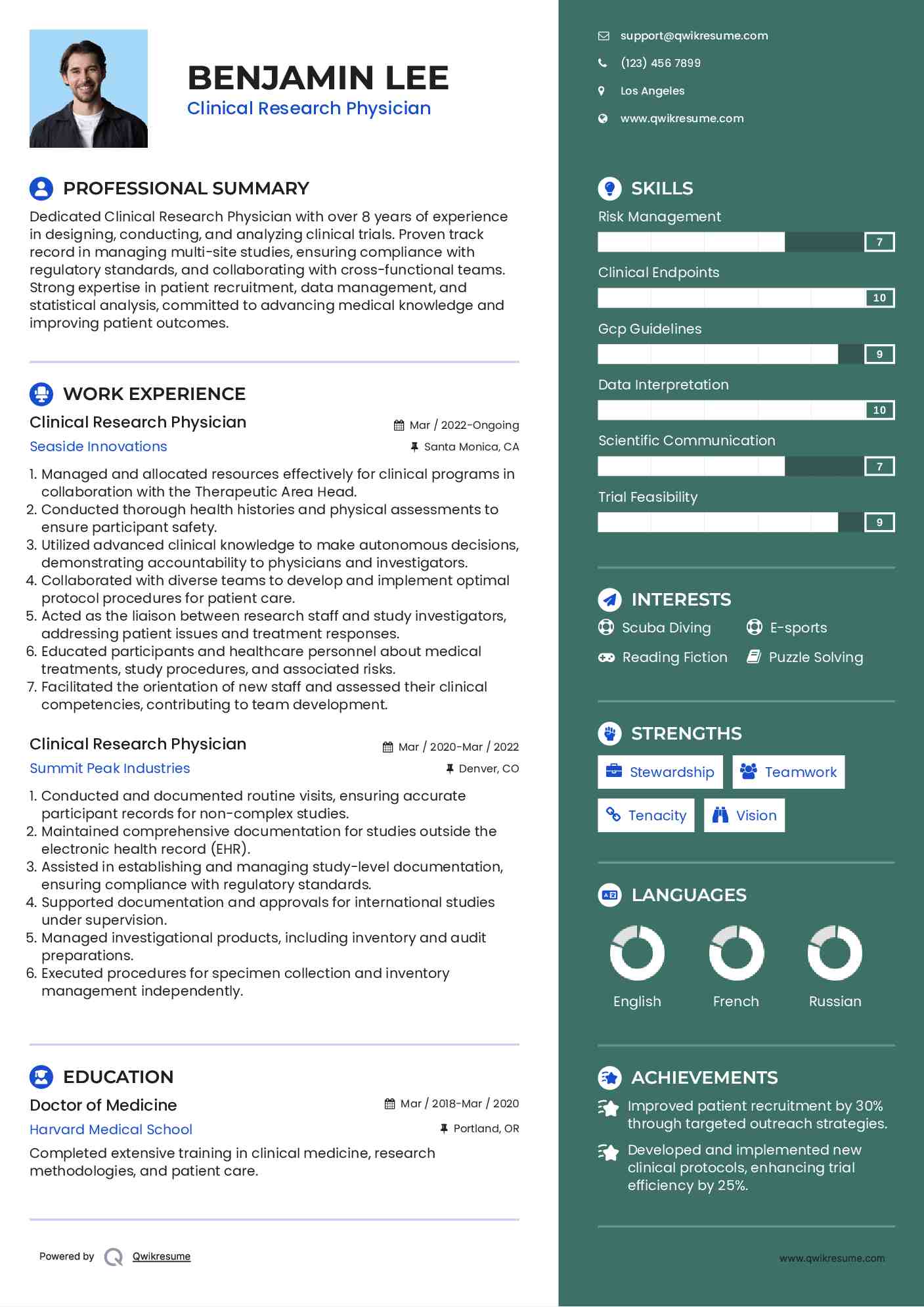 Clinical Research Physician Resume Format