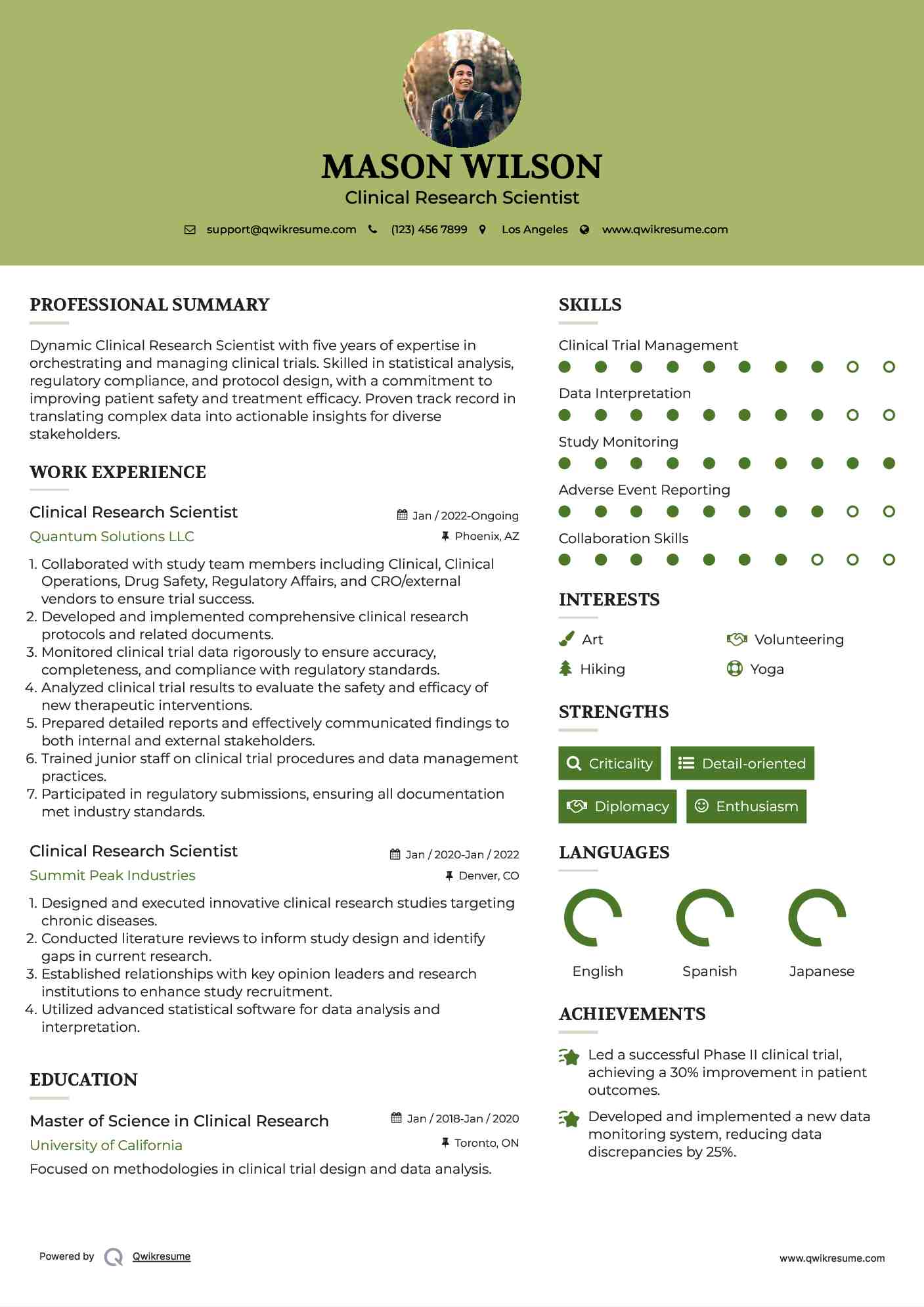 Clinical Research Scientist Resume Template