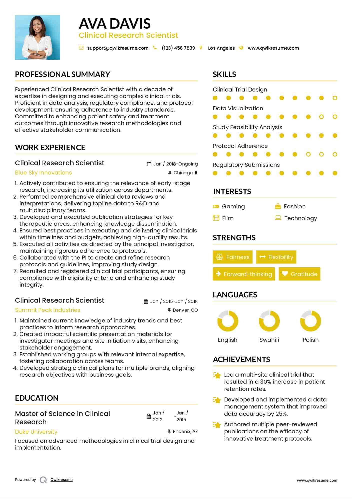 Clinical Research Scientist Resume Example