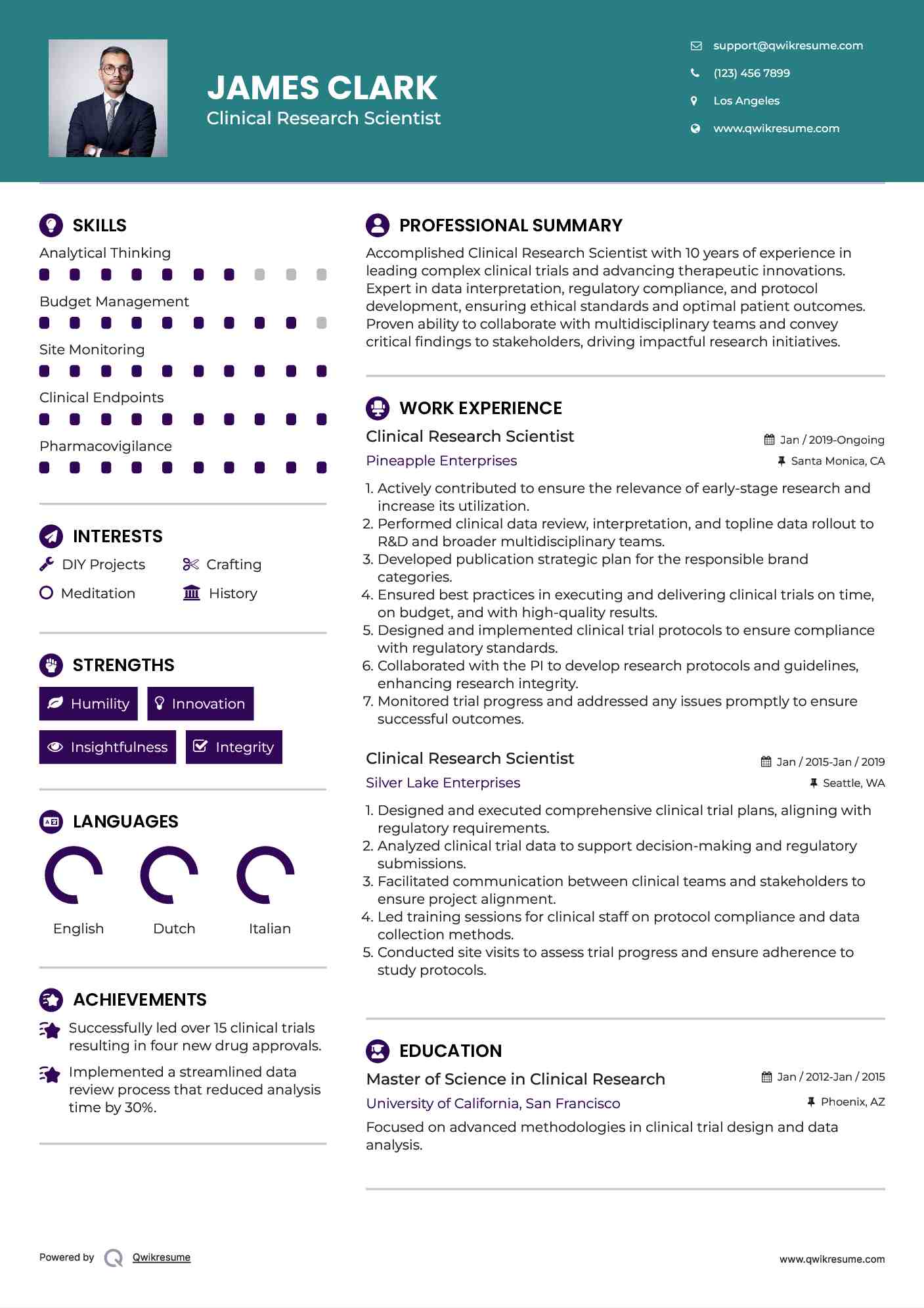 Clinical Research Scientist Resume Template