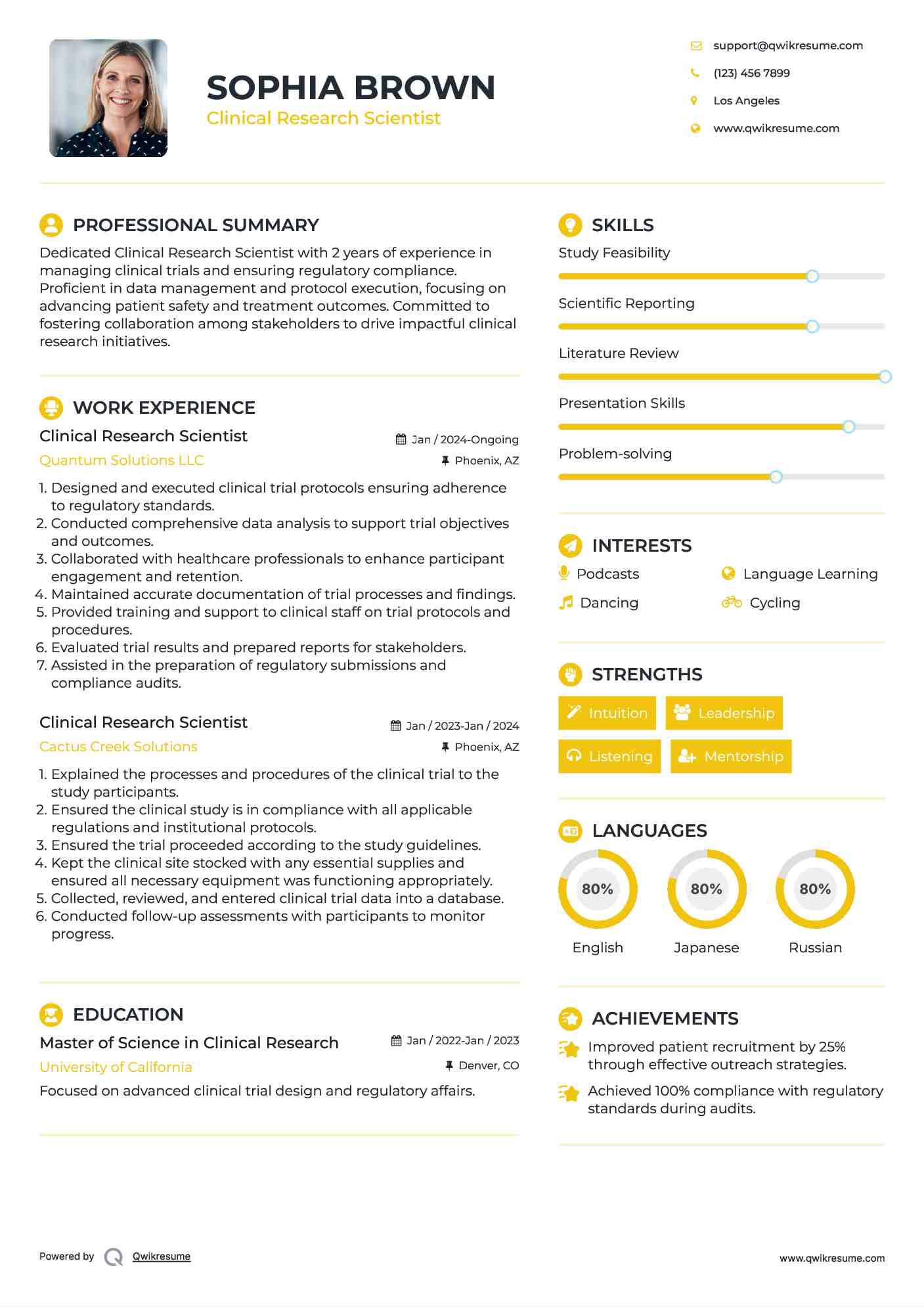 Clinical Research Scientist Resume Template