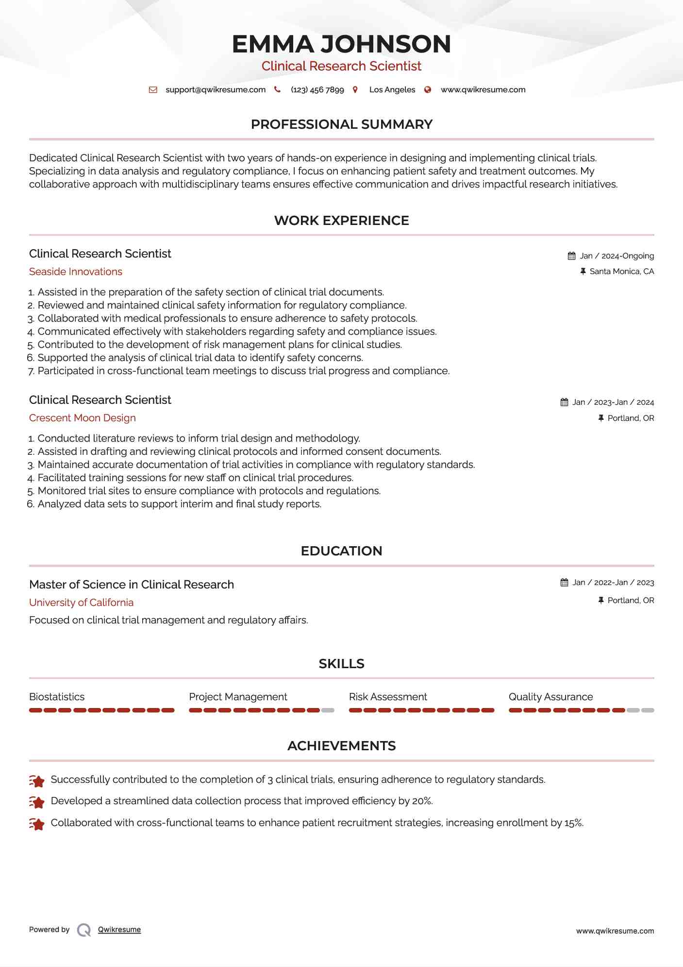 Clinical Research Scientist Resume Template