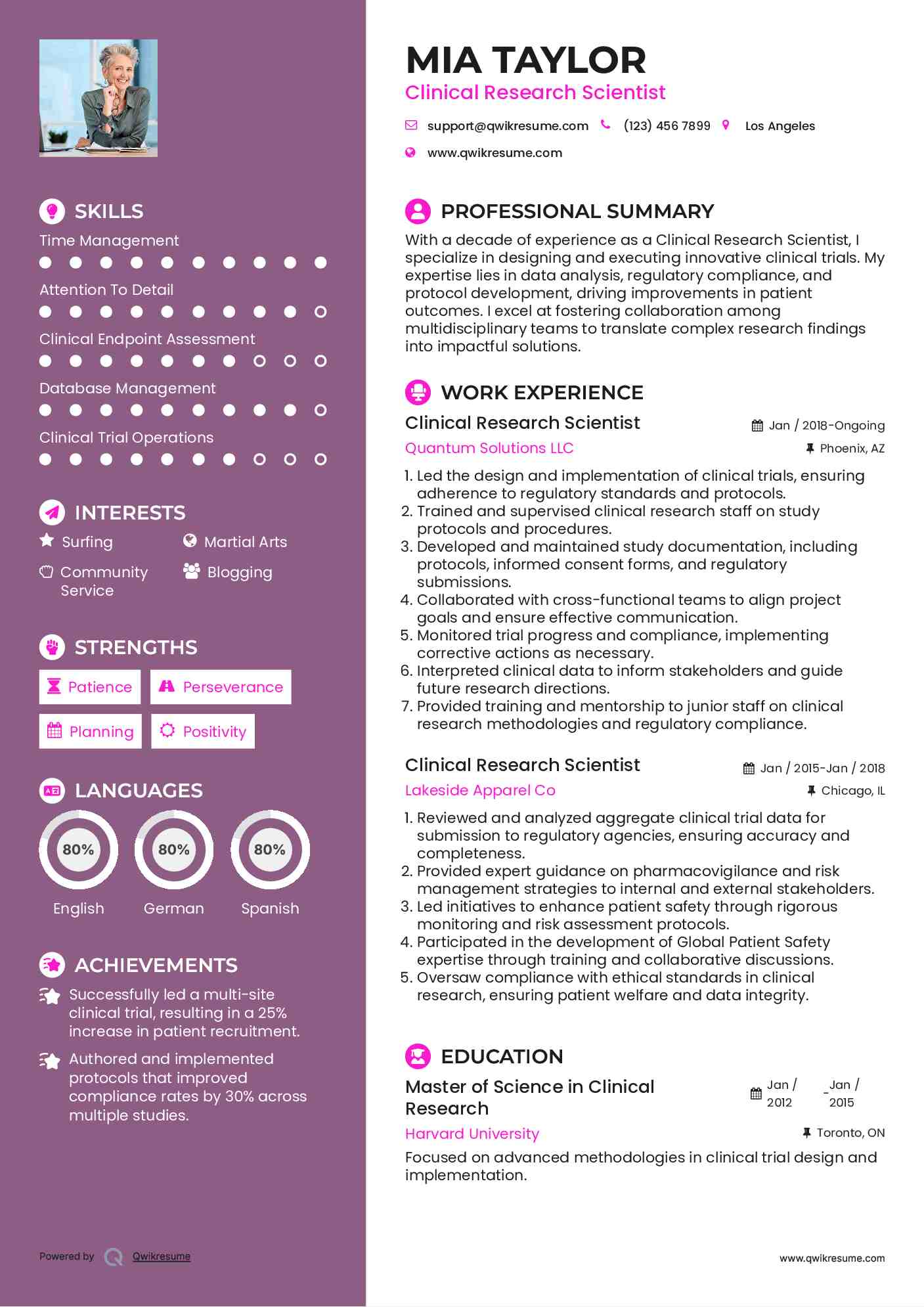 Clinical Research Scientist Resume Format
