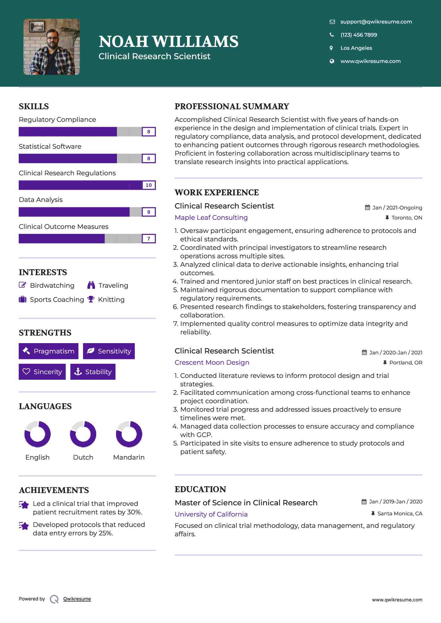 Clinical Research Scientist Resume Example
