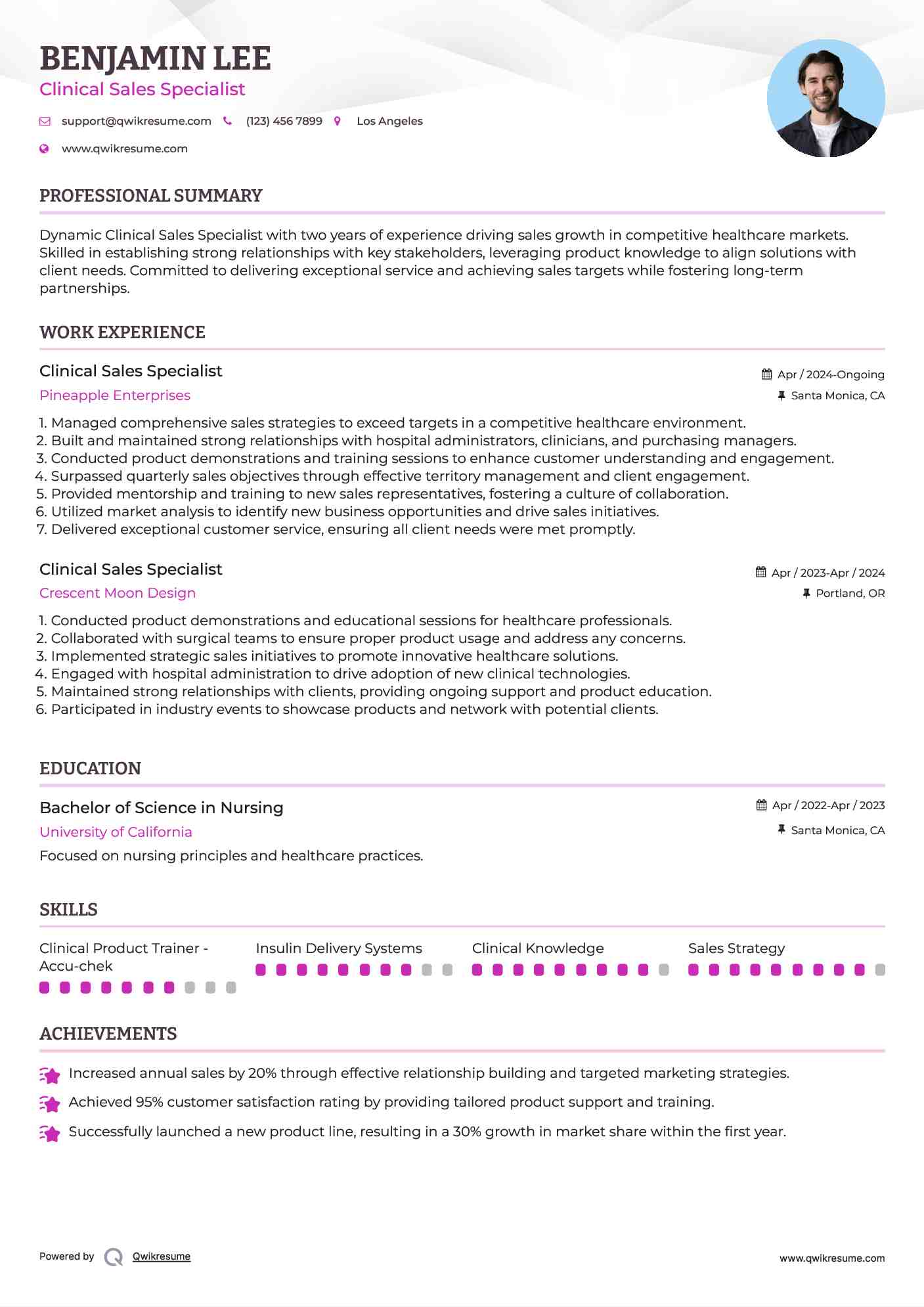 Clinical Sales Specialist Resume Format