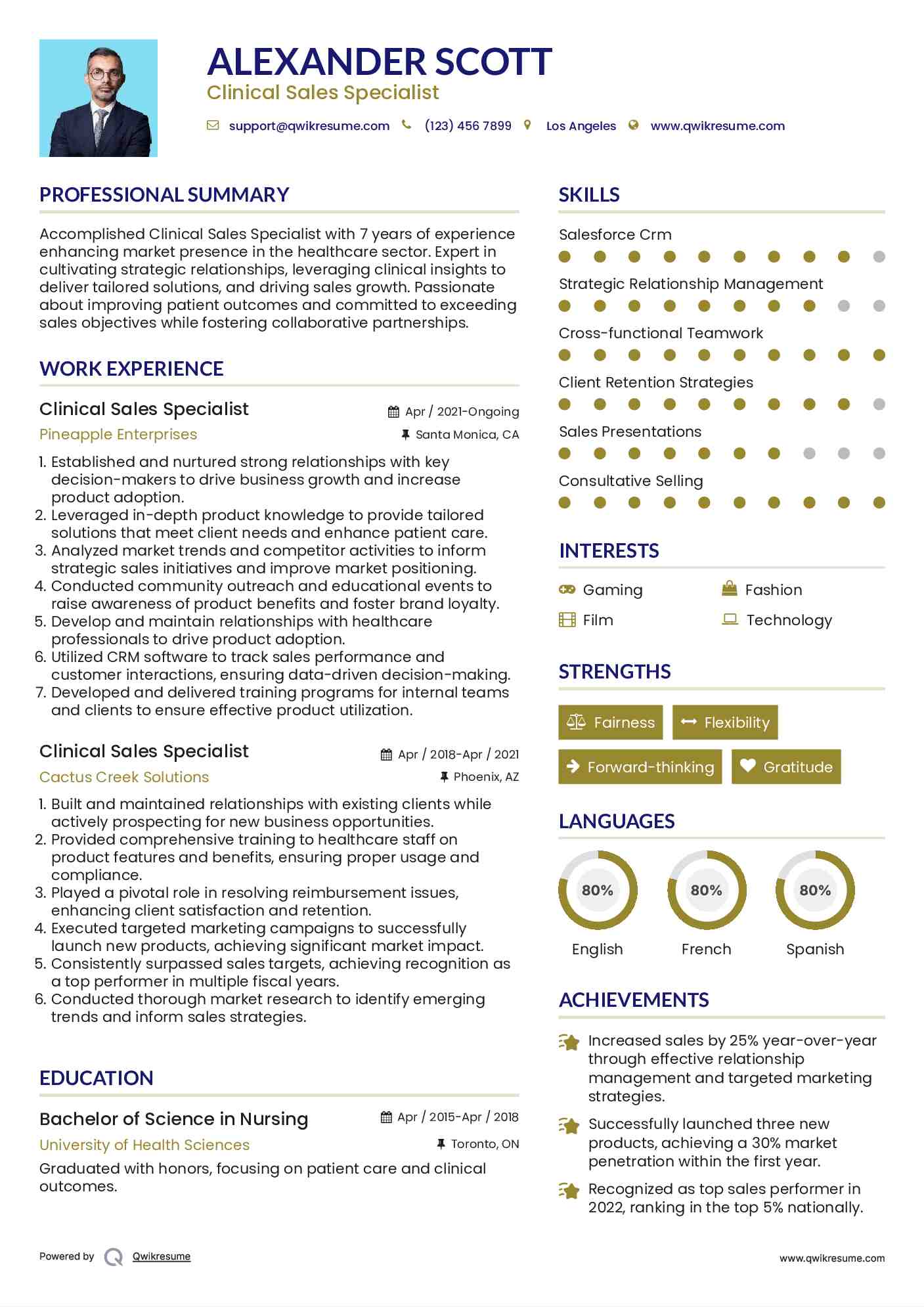 Clinical Sales Specialist Resume Sample