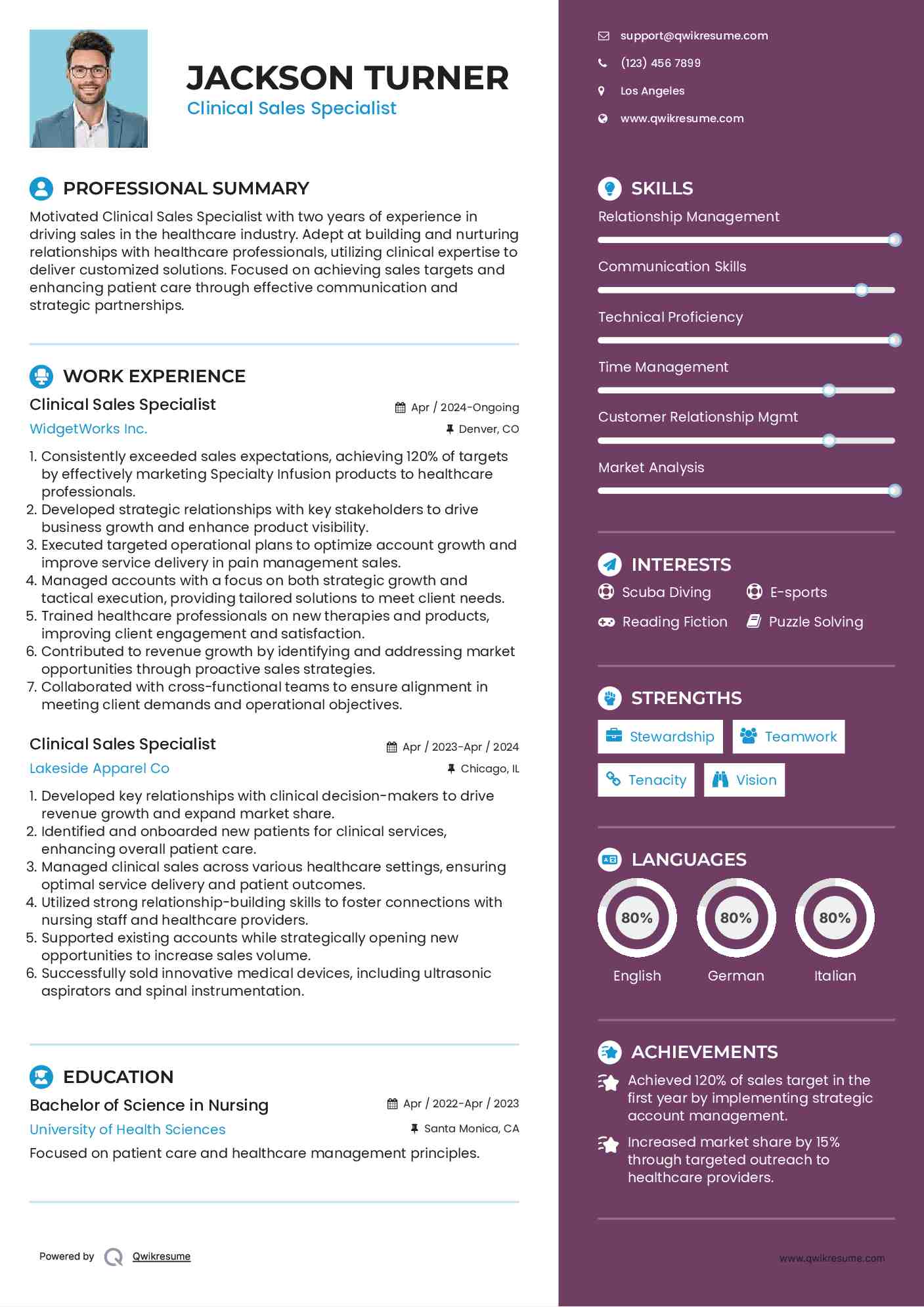 Clinical Sales Specialist Resume Model